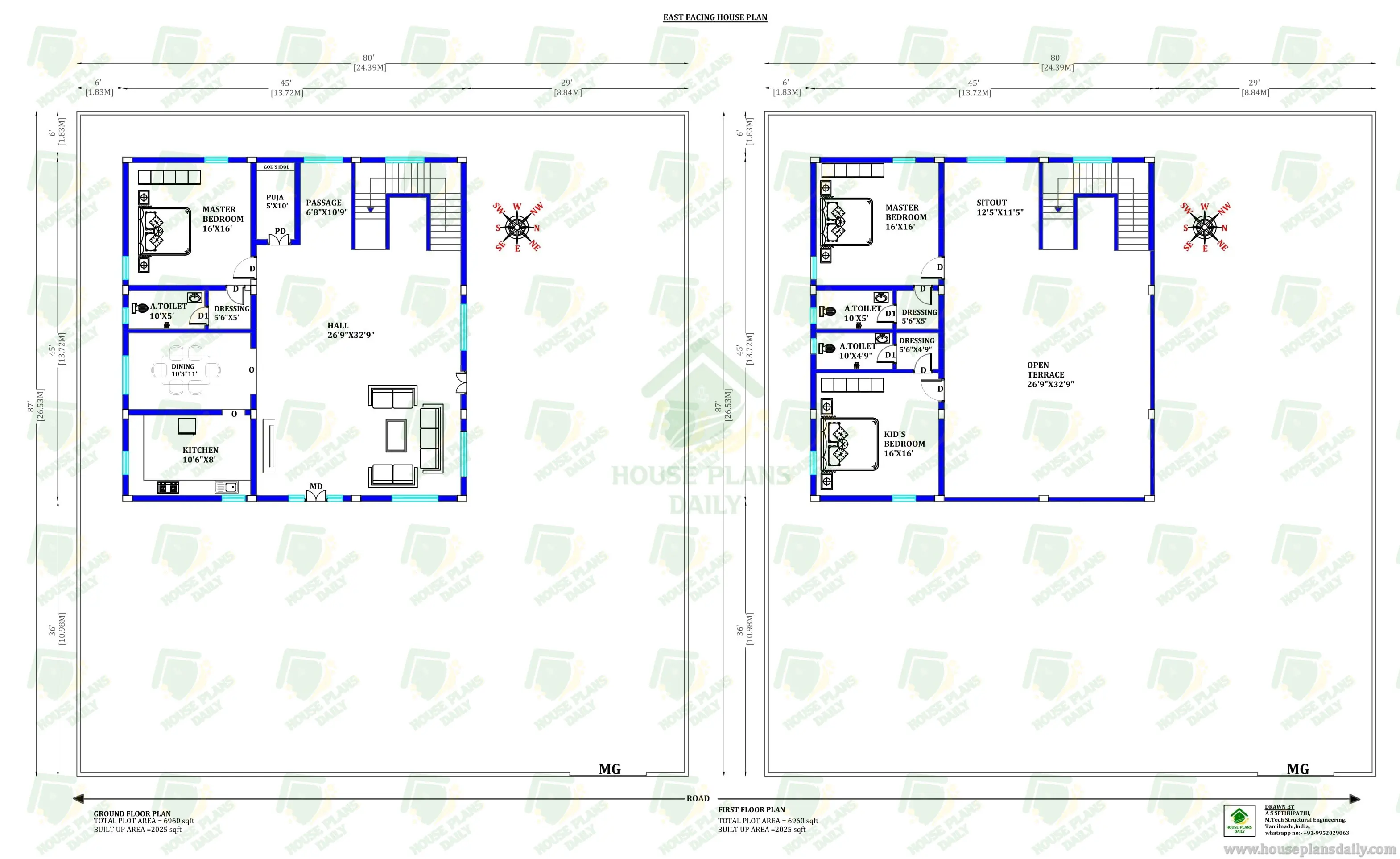 EAST FACING 80' × 80' HOUSE PLAN | LUXURY HOUSE PLANS