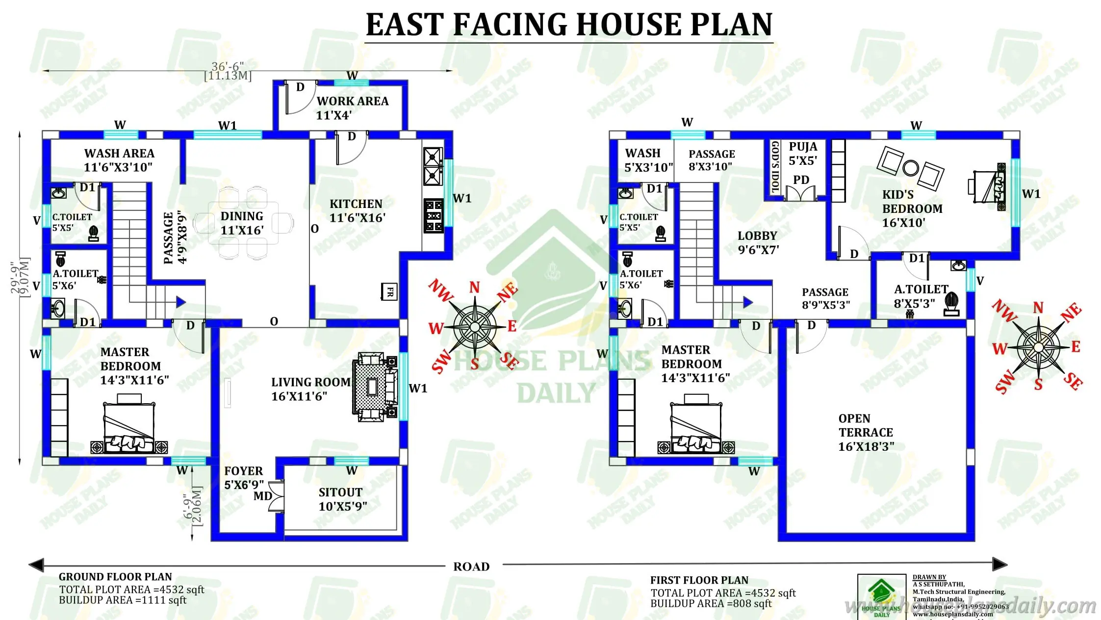 East Facing Duplex House Plan | Two Storey Residential Layout