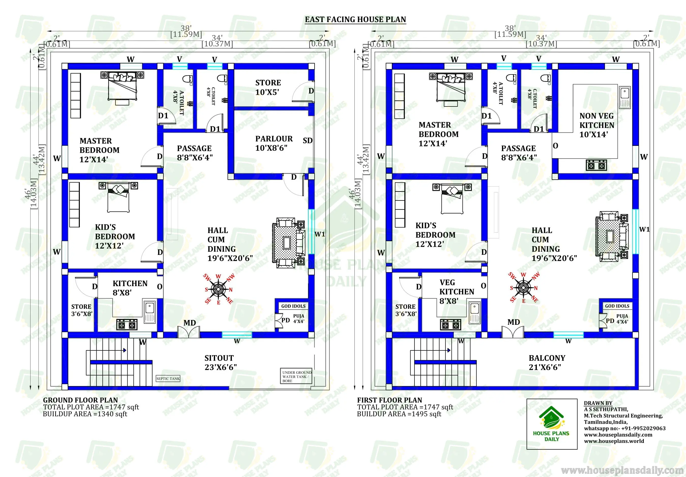 TWO FLOOR HOUSE PLAN INDIA | EAST FACING VASTU PLAN