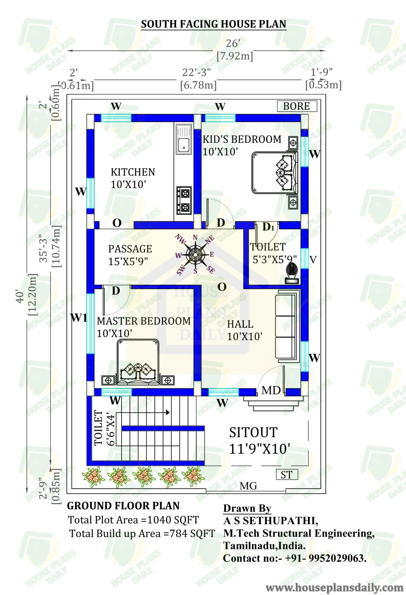 26x40 South Facing Vastu Home Plan