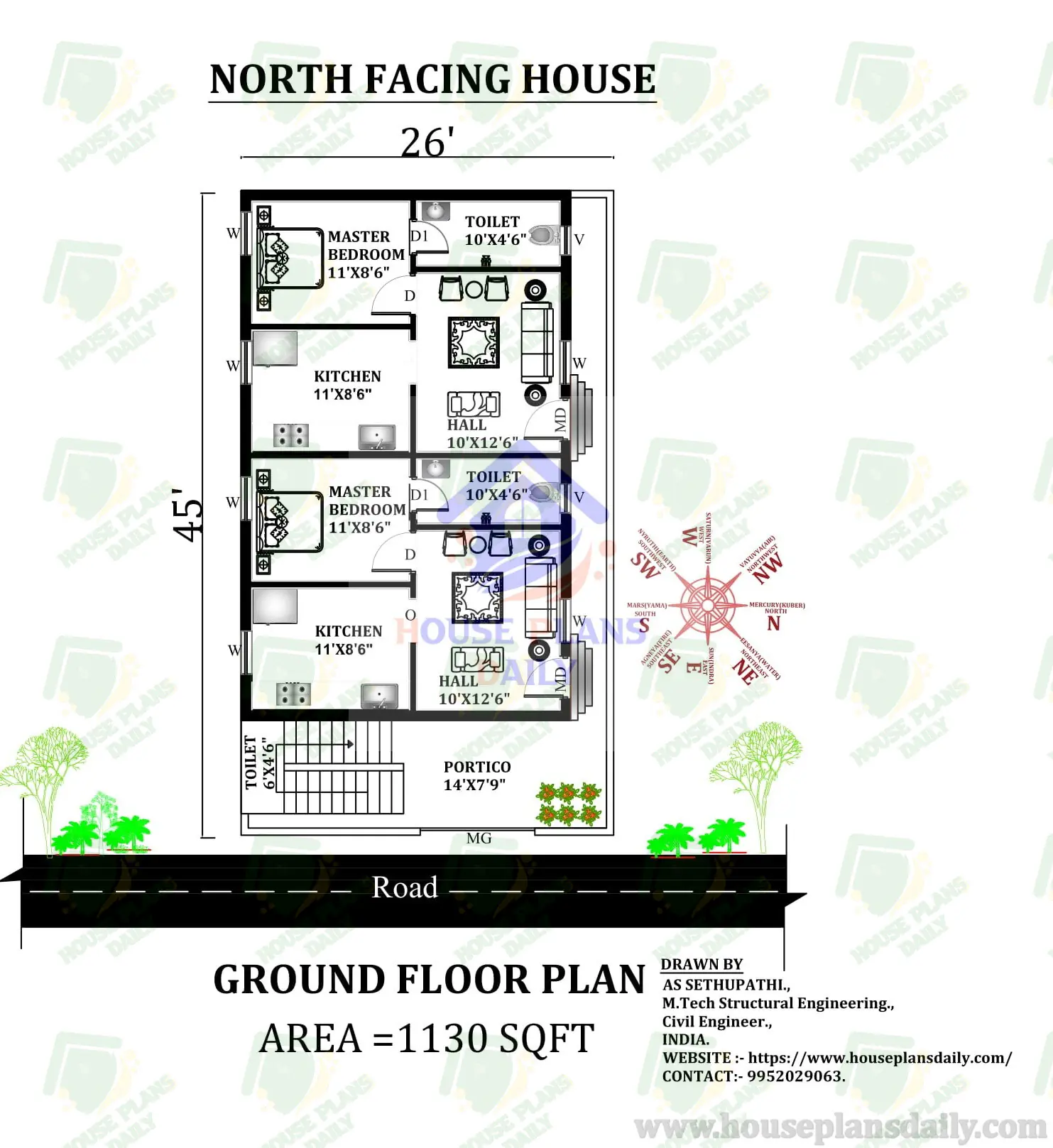 26x45 North and East Facing House Plans