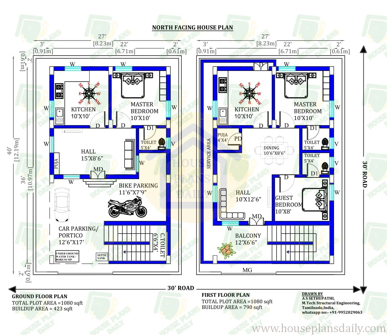 North Facing 27x40 House Plan | Simple Home Design