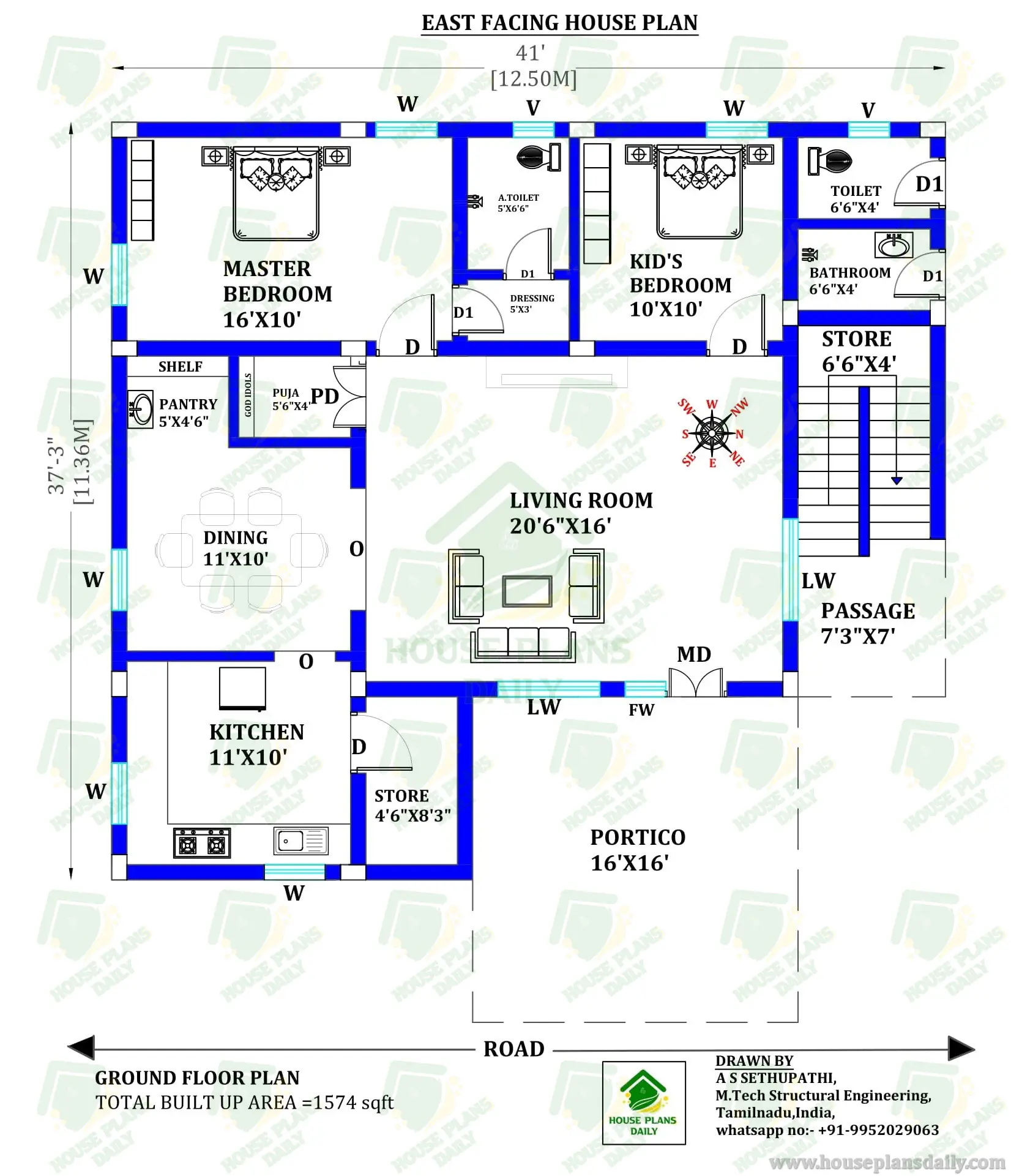 SINGLE FLOOR RESIDENTIAL DESIGN | VASTU EAST ENTRANCE HOME