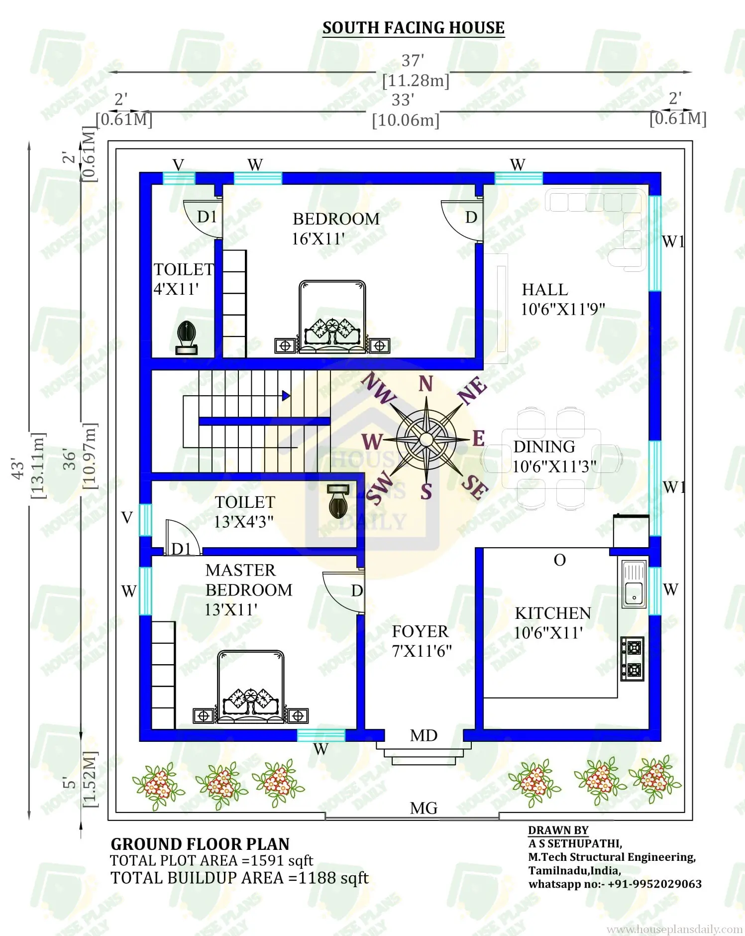 Design of A House | South Facing House Plan | Duplex House