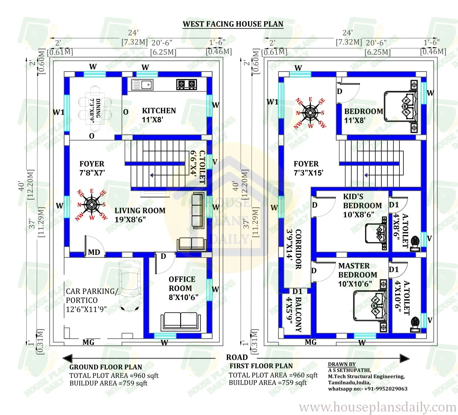 3BHK Duplex House | House Plan with Car Parking