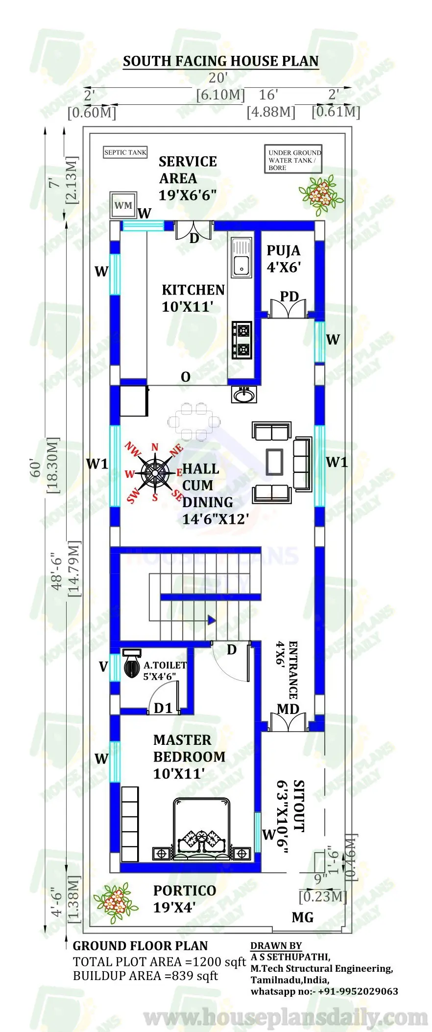 20 60 House Plan PDF | 20 By 60 House Plan | 20 x 60 2BHK House Plan