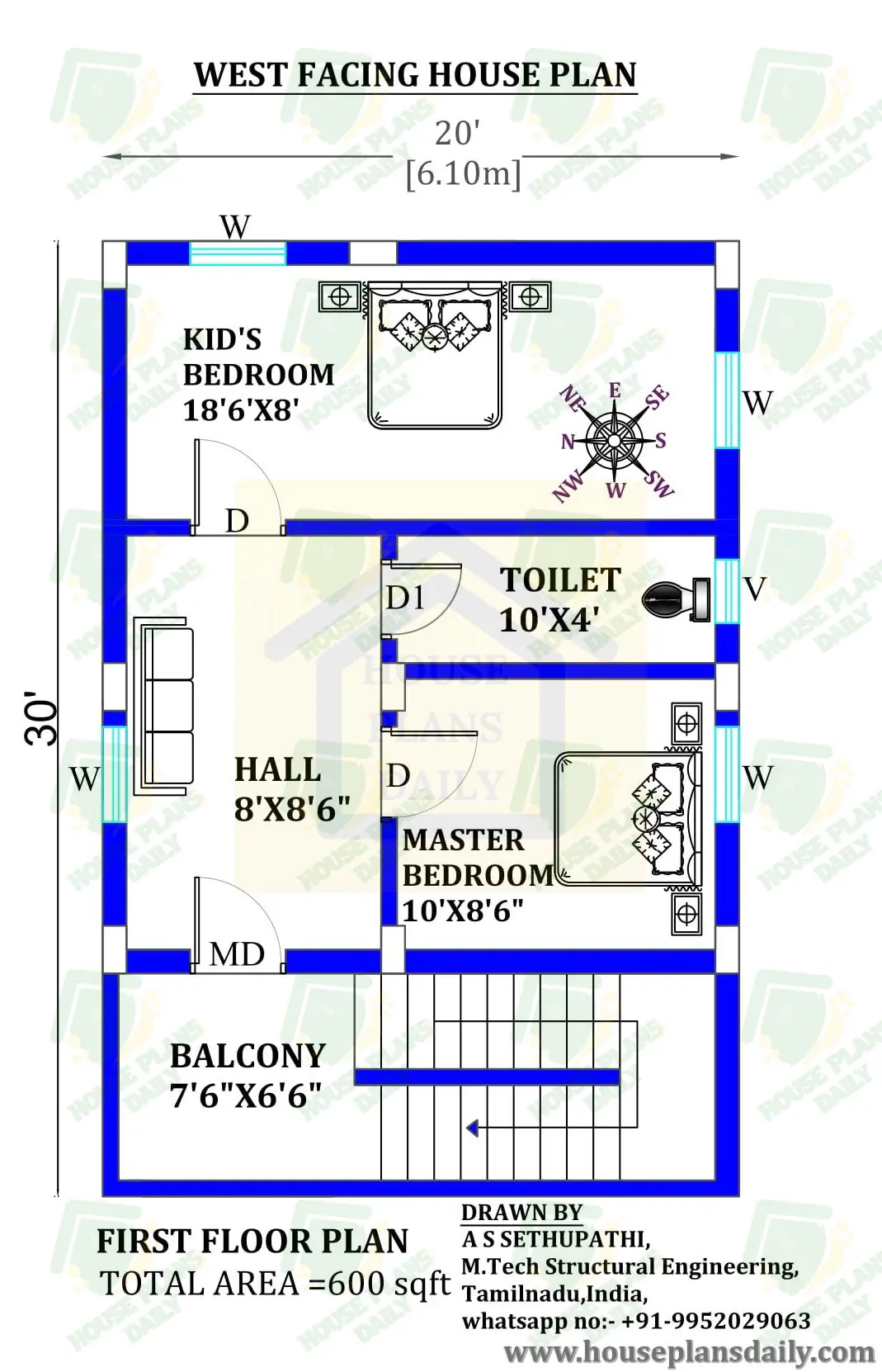 20x30 West Facing House Plan| Vastu Home