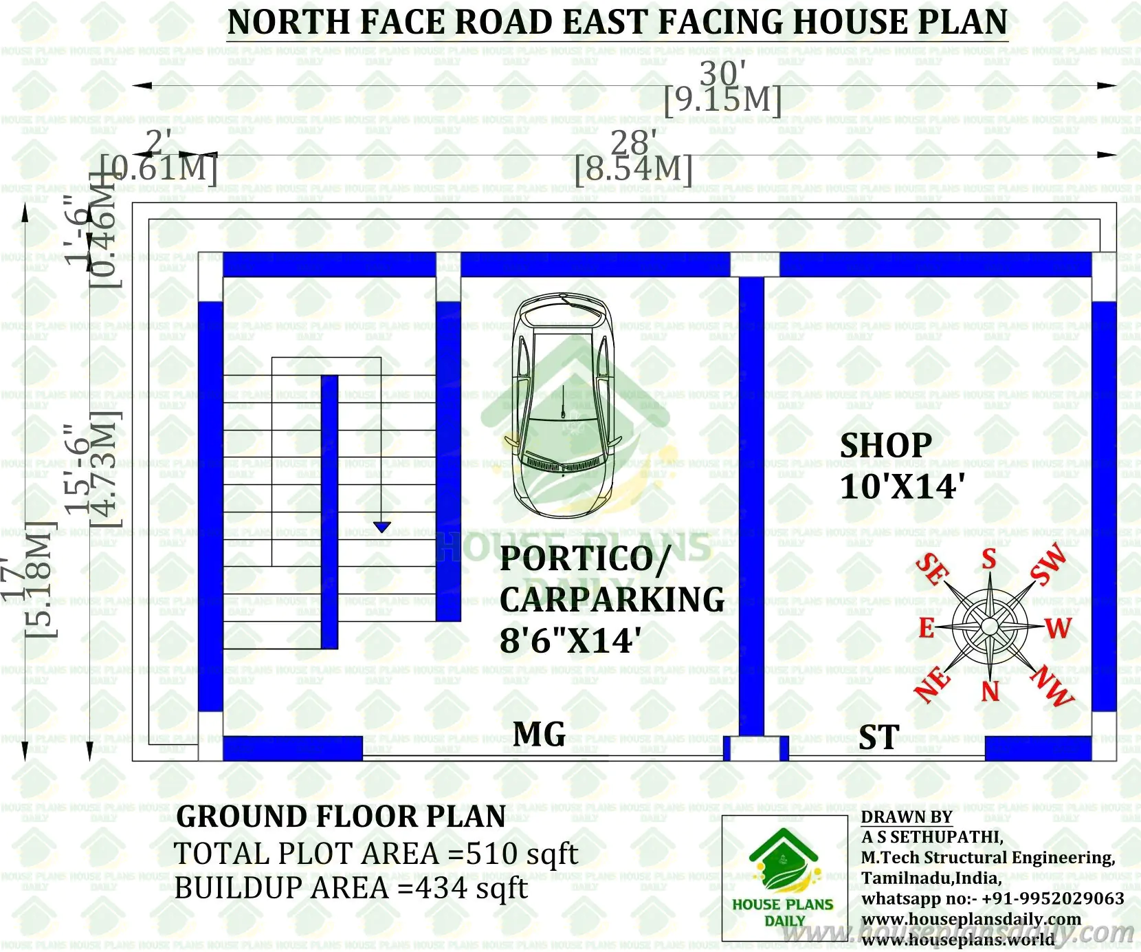 510 Sqft House Plan | East Facing House Plan with Shop