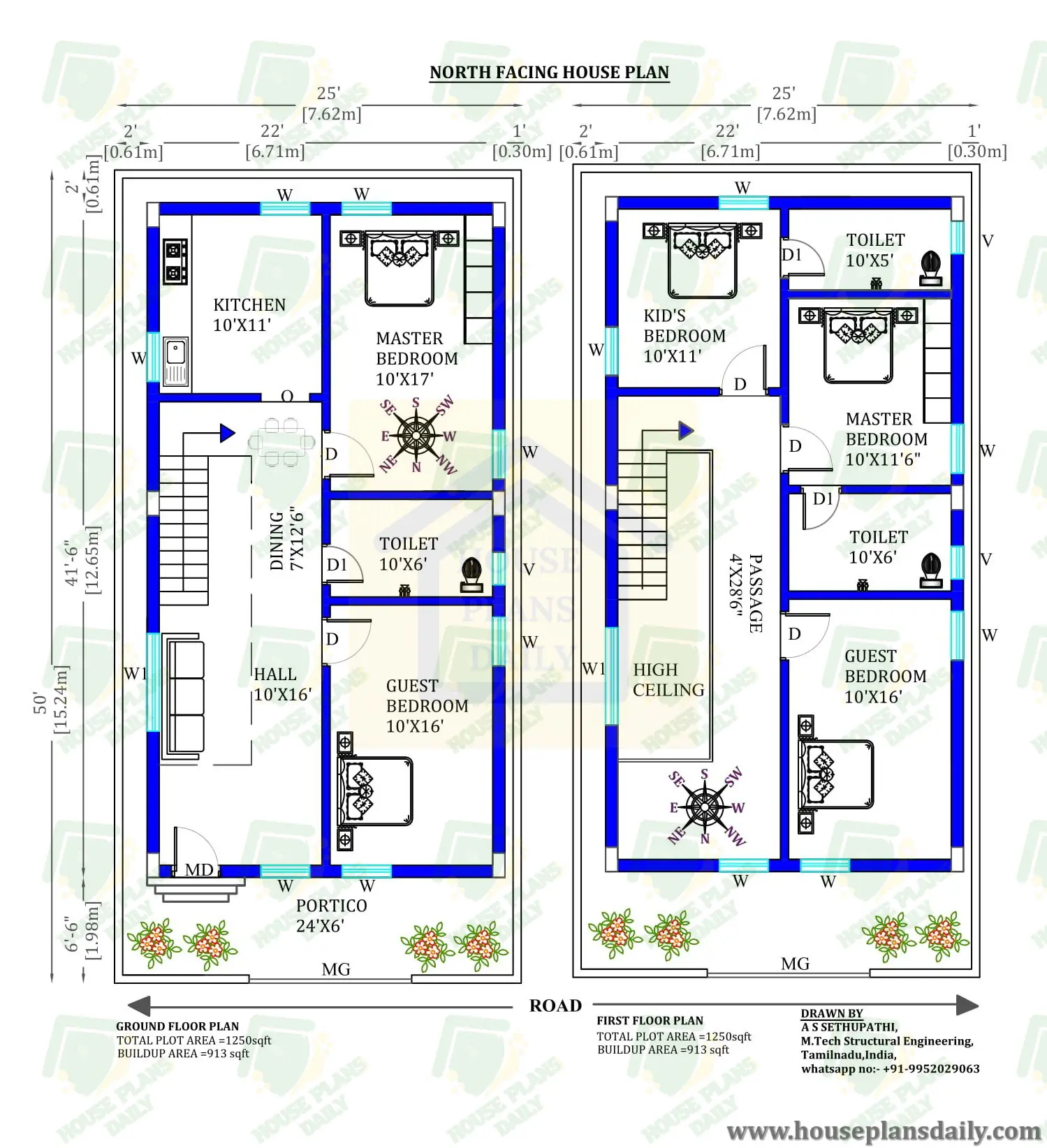 25x50 North Facing Vastu Home Design