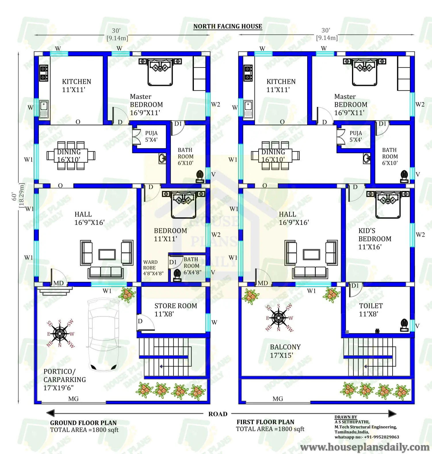 30x60 North Facing Home Design With Vastu Shastra