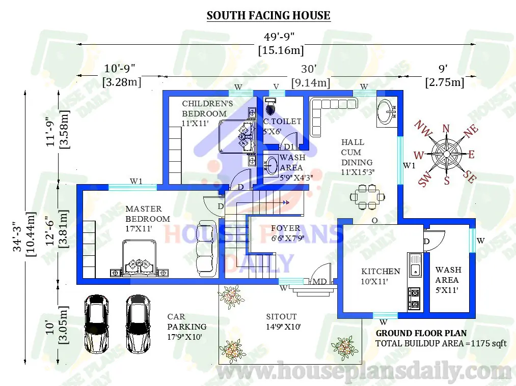 50x34 South Facing House Floor Plan