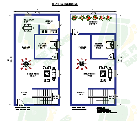20x40 West Facing Duplex House Plans Per Vastu