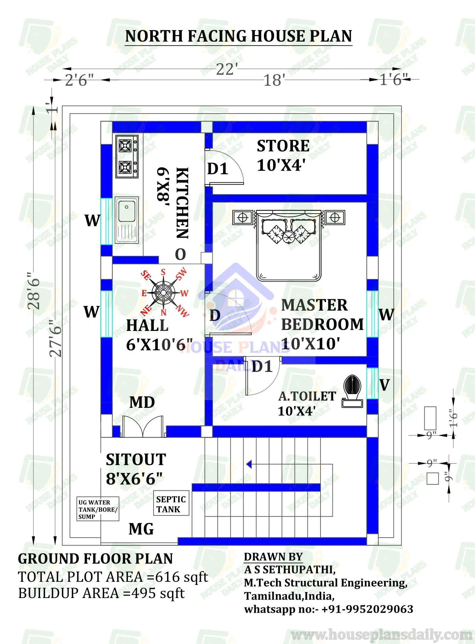 Housing Plan for 500 Sq feet | Simple Single Floor House Design