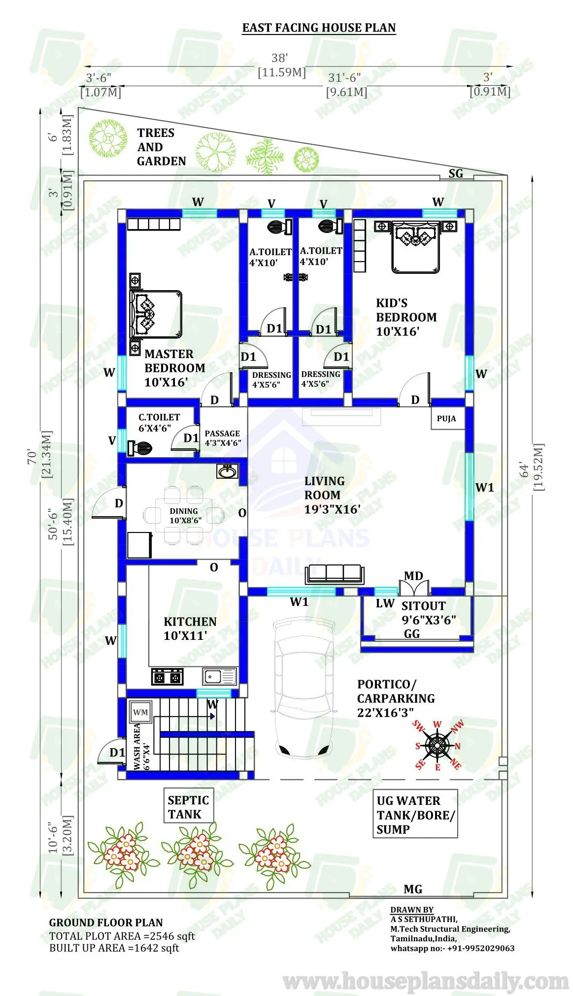 East Facing House Plan with Vastu | 1600 Sqft House with Design