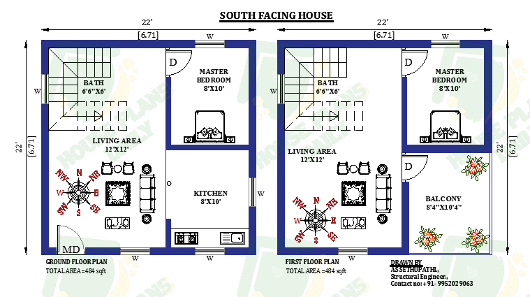 22x22 South Facing Home Design As Per Vastu Shastra