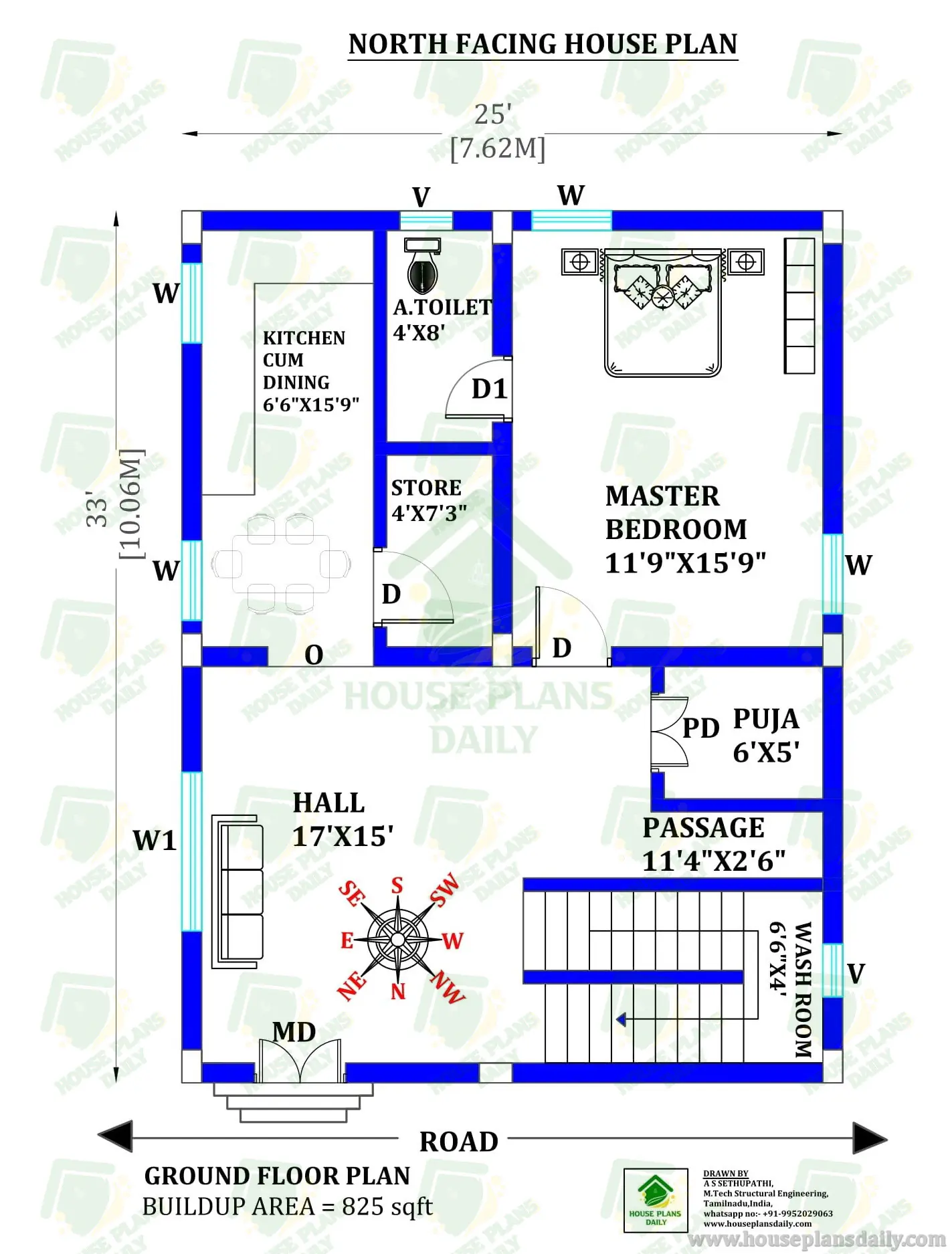 1 BHK HOUSE PLAN | VASTU NORTH FACING HOUSE PLAN