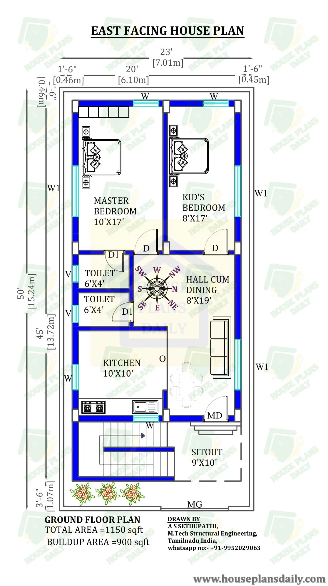 23x50 East Facing House Model