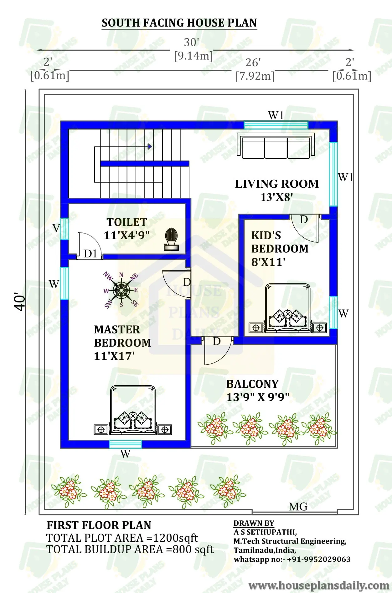30x40 South Vastu Plan