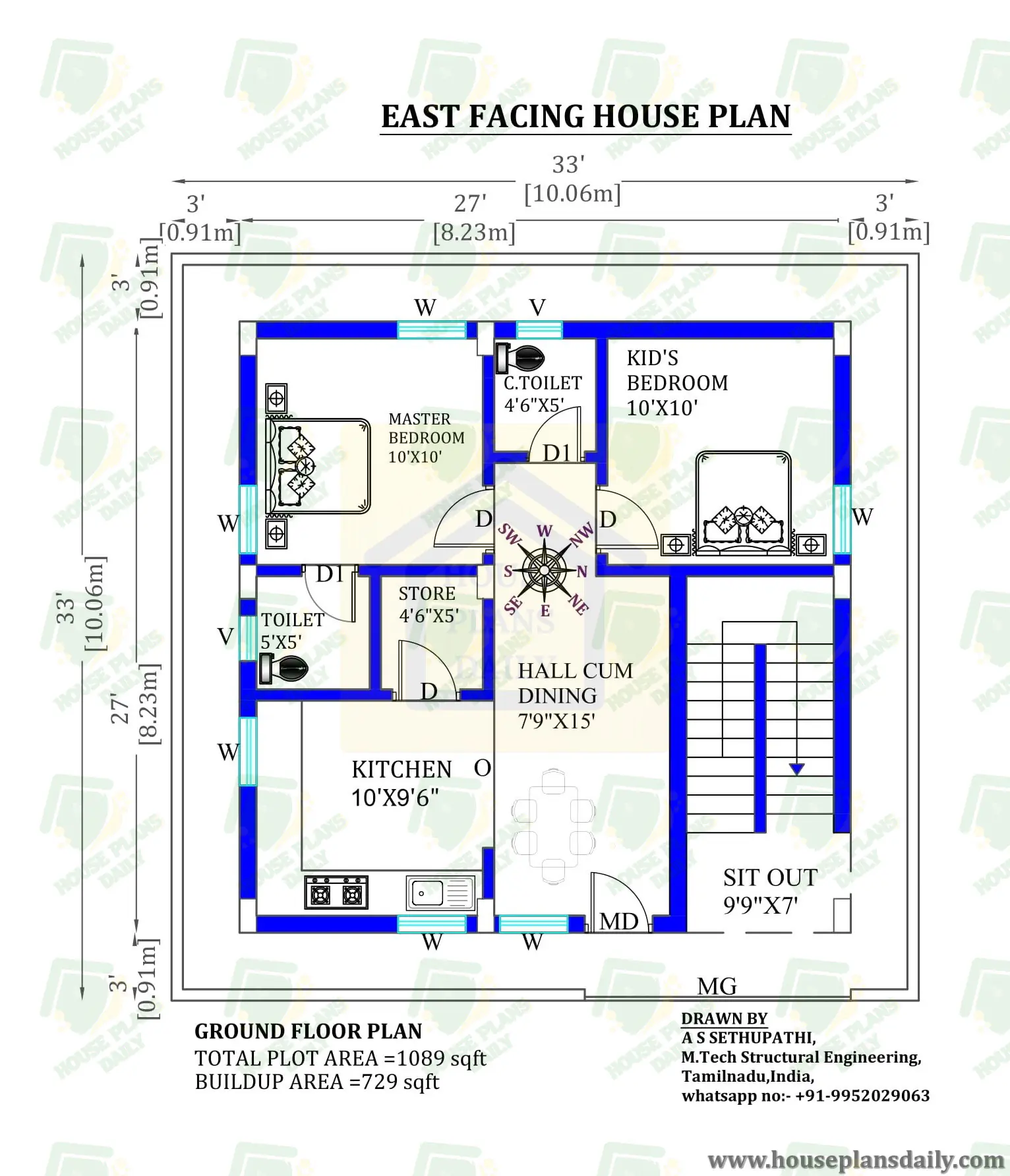 33x33 East Facing Home Design As Per Vastu