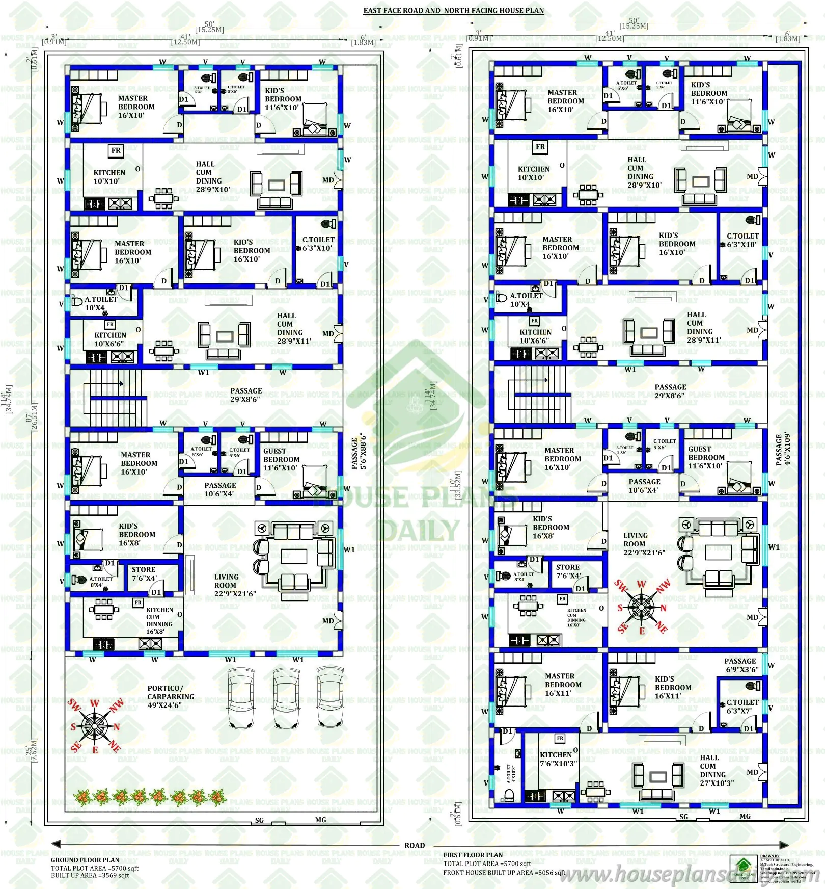 5700 Sq Ft North Facing Rental House Plan | 7 Unit House Plan