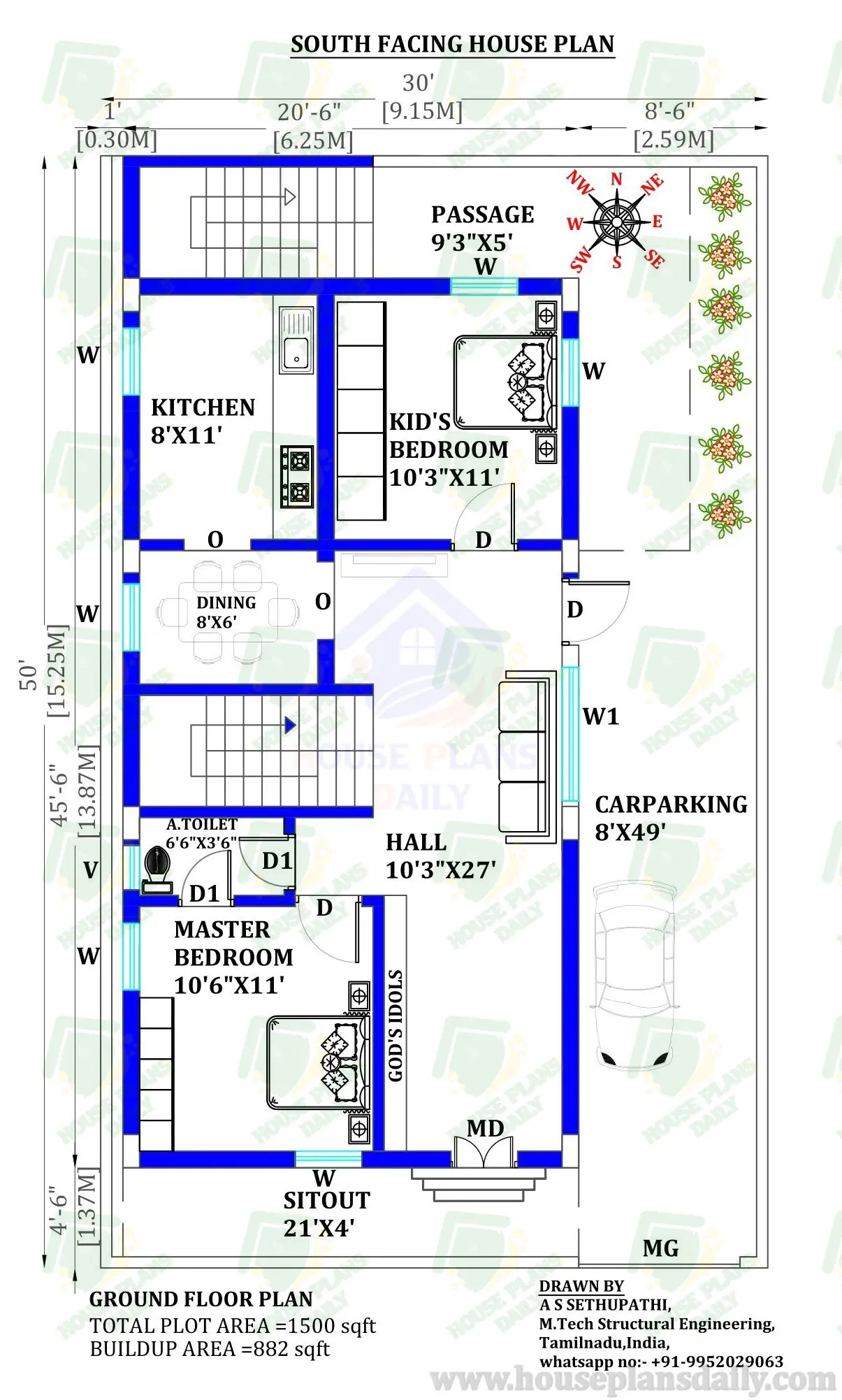 Aesthetic and Functional South Face House Designs with Car Parking