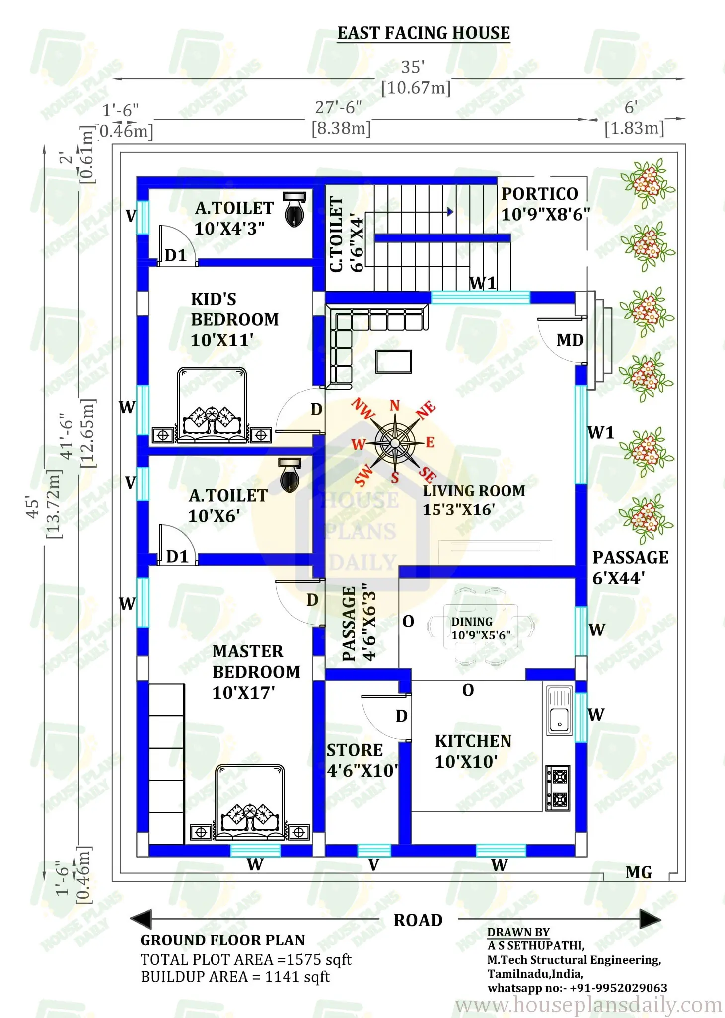 East Facing House Plan with Vastu Shastra