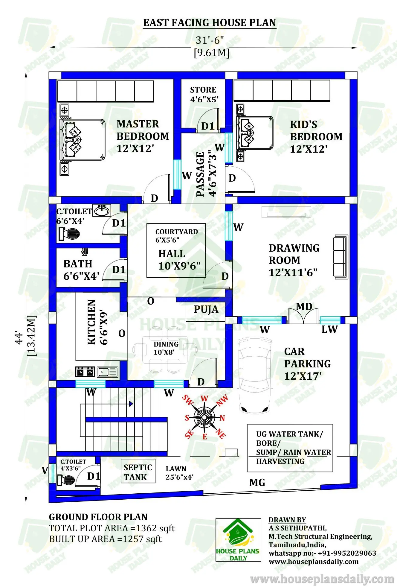 Home Floor Plans with Courtyard | East Facing House Vastu Plan