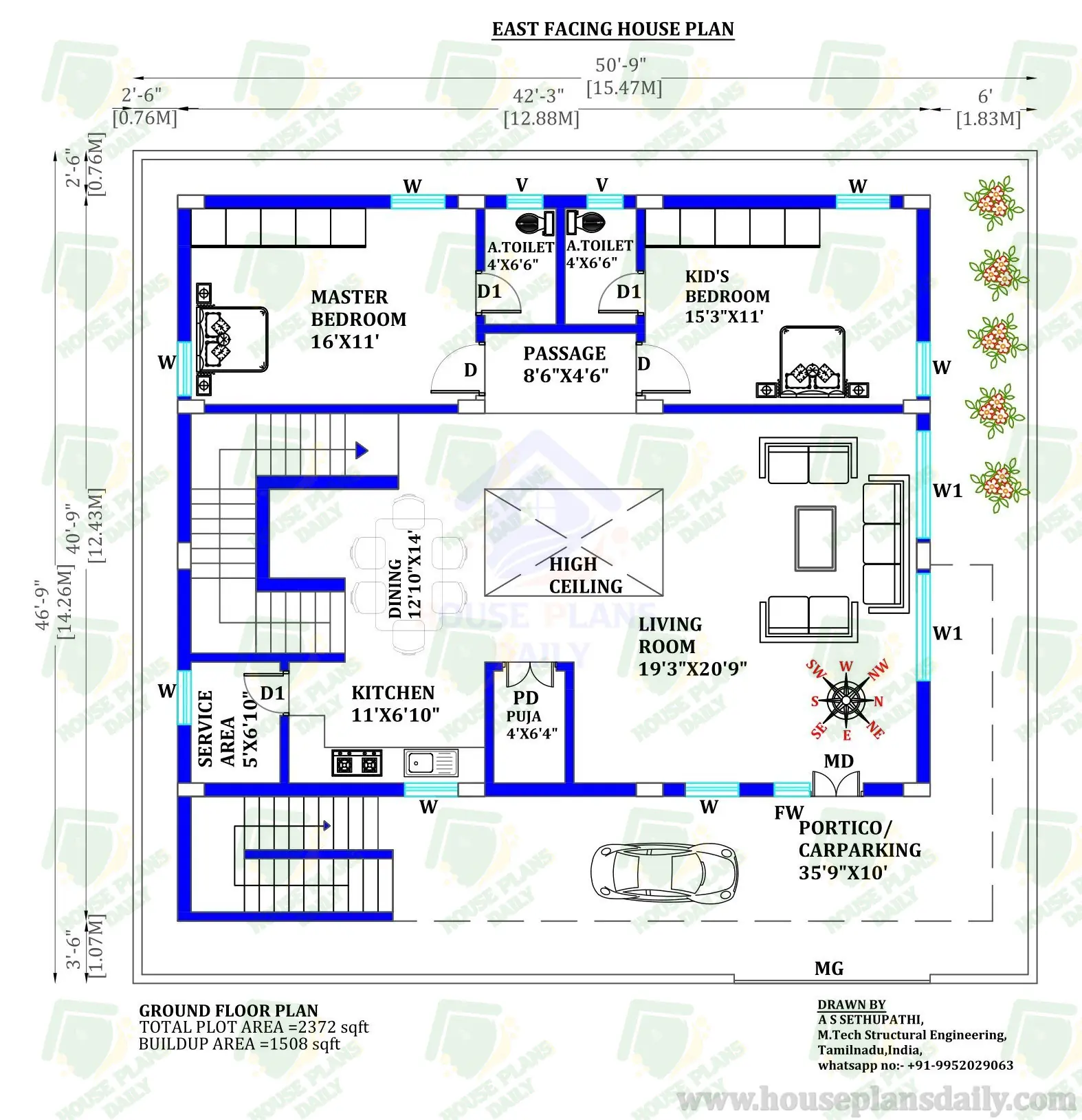 High Ceiling House Design | 2bhk House Designs East Facing