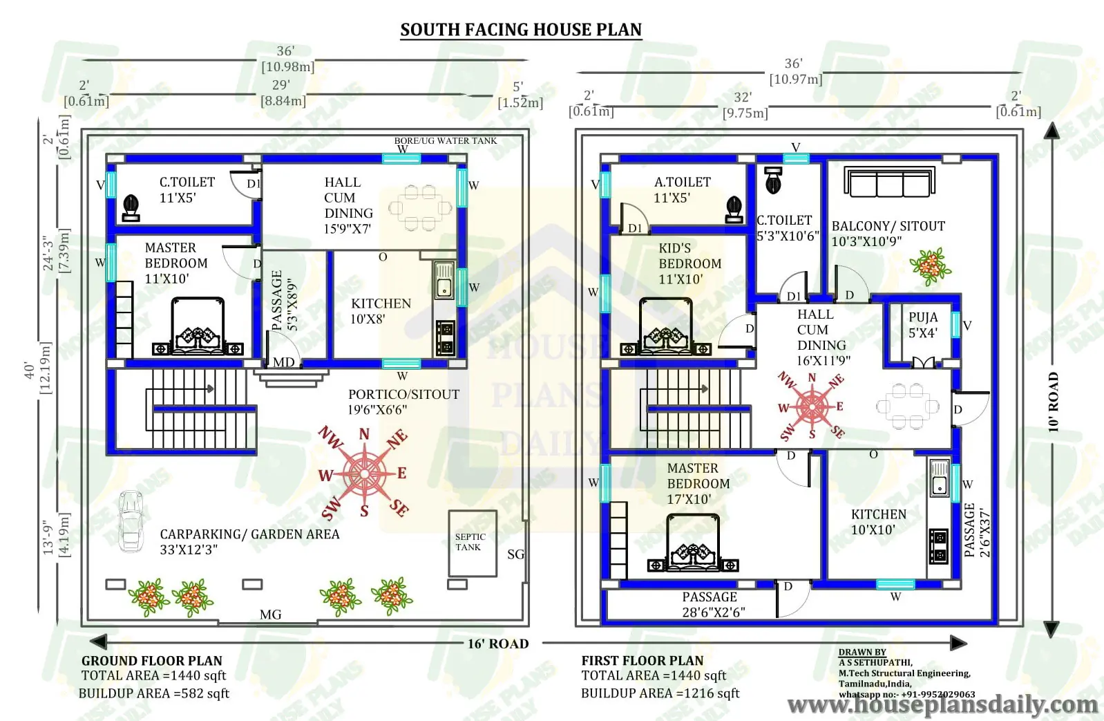 36x40 South Facing House Plan According to Vastu
