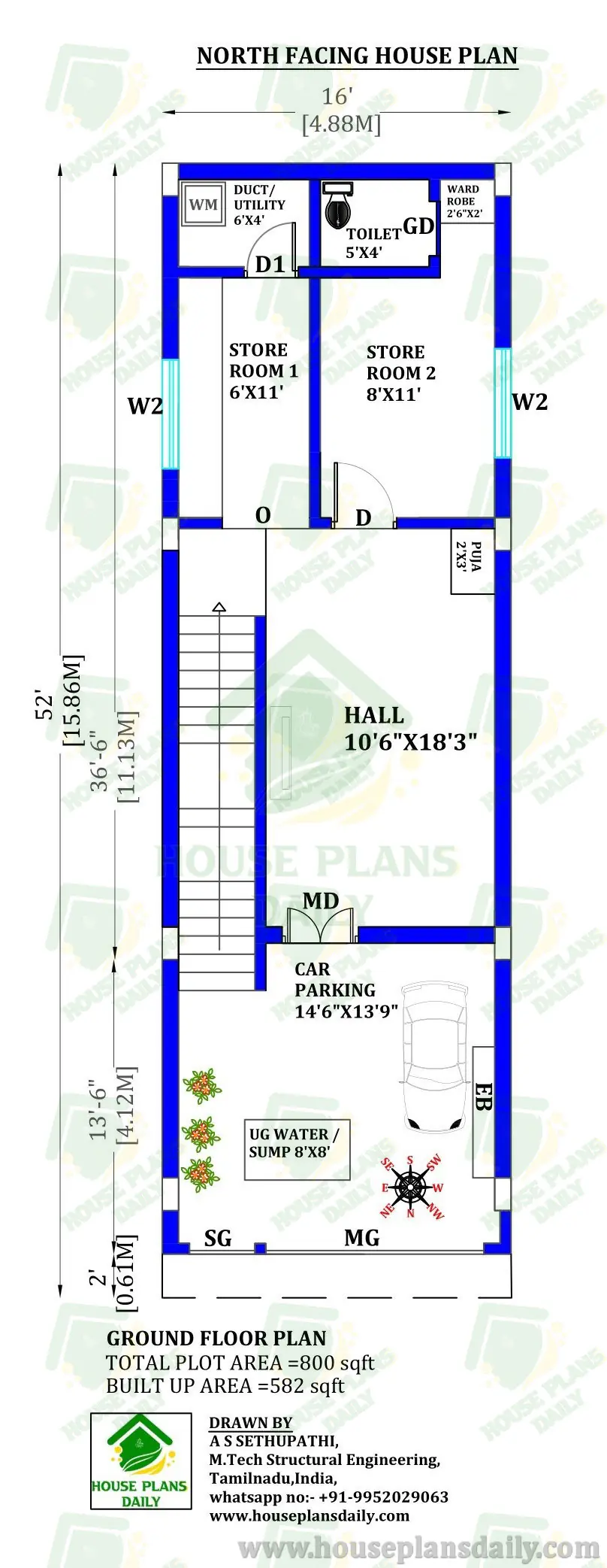 800 SQFT House Plan |Three Story House Design | Duplex Building Design