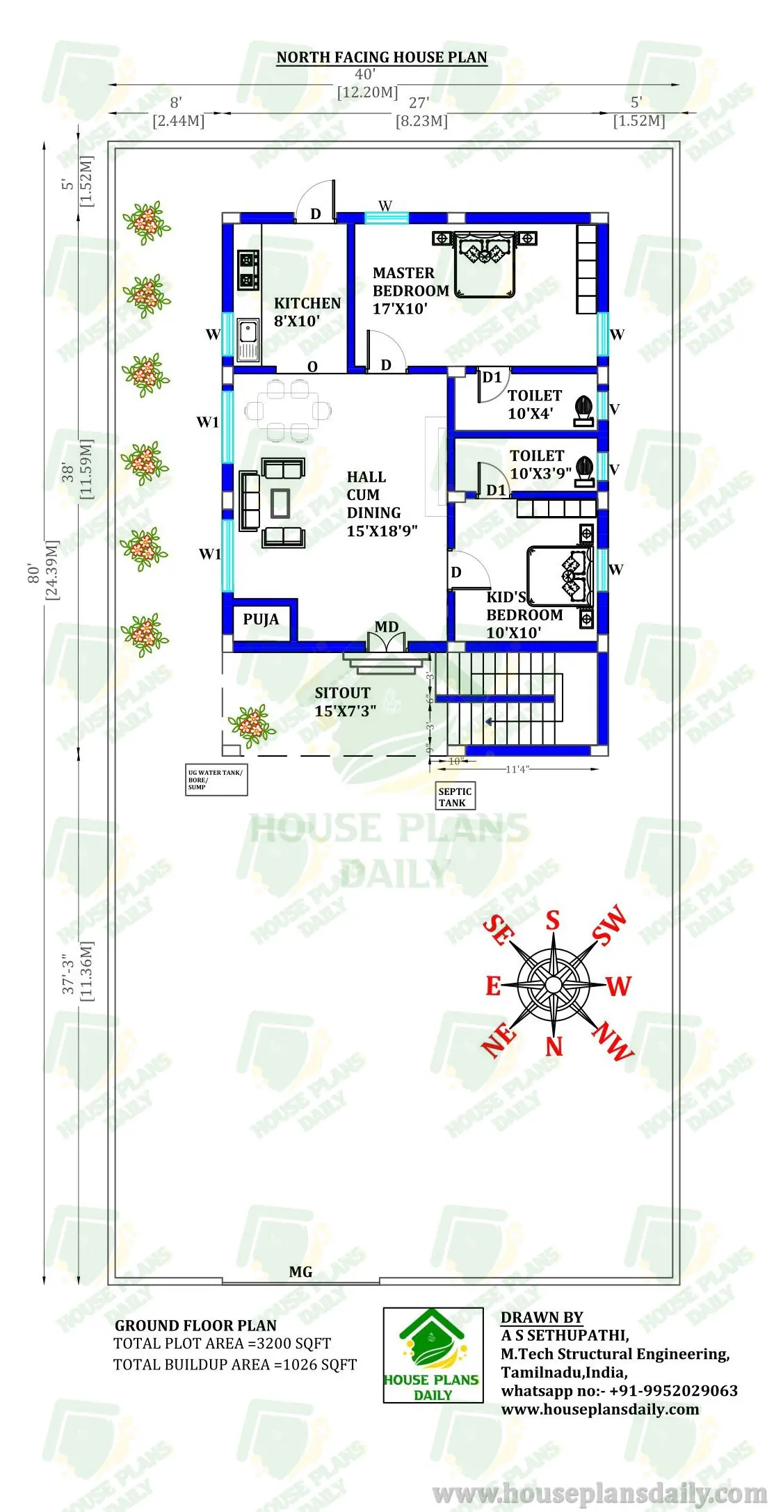 40x80 House Plan | Single Floor House Plans In Kerala | North Facing House