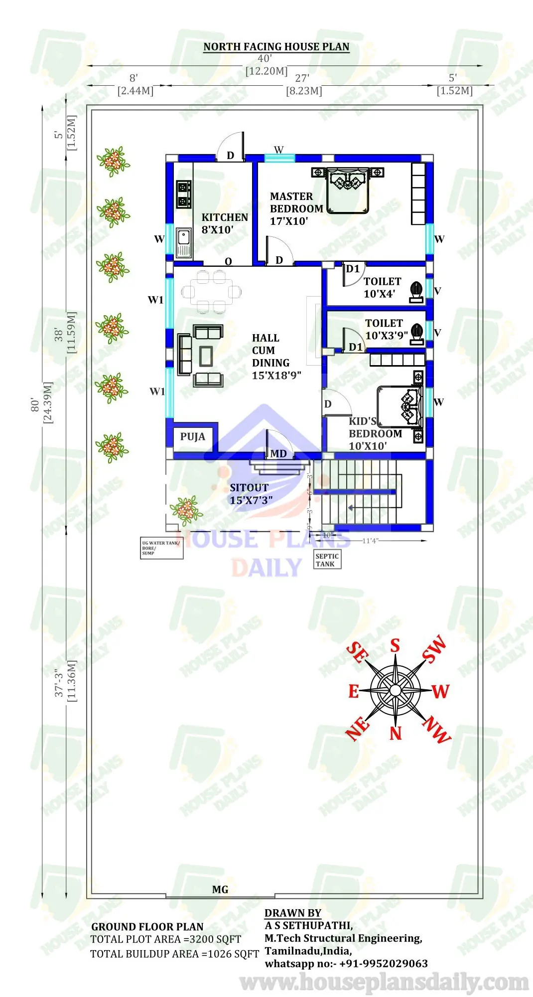 2BHK North Facing House Plan as per Vastu Shastra