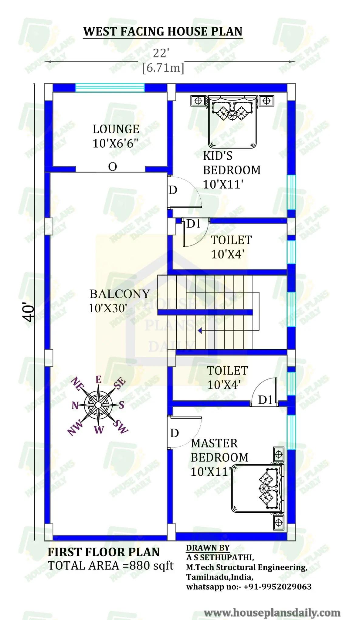 22x40 West Facing Vastu House Design