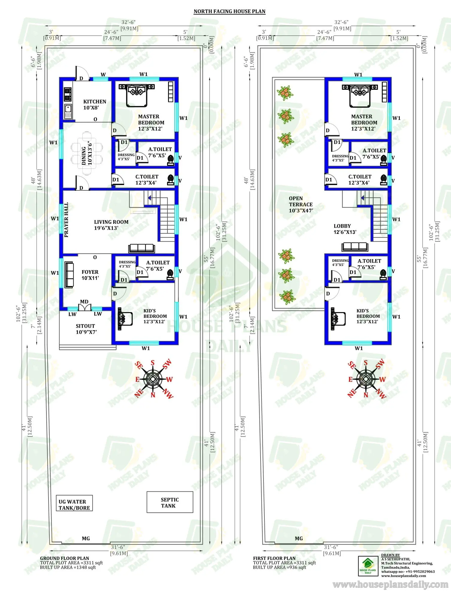 4BHK North Facing Duplex House Plan with Vastu | Two Floor Layout