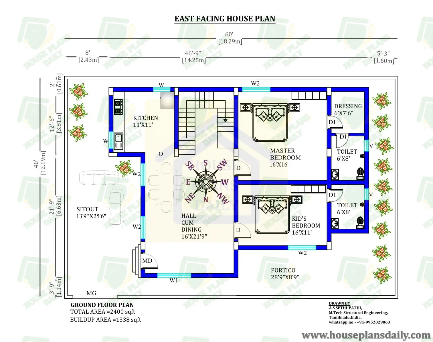 House Plan | East Facing House | 60x40 house plan east facing