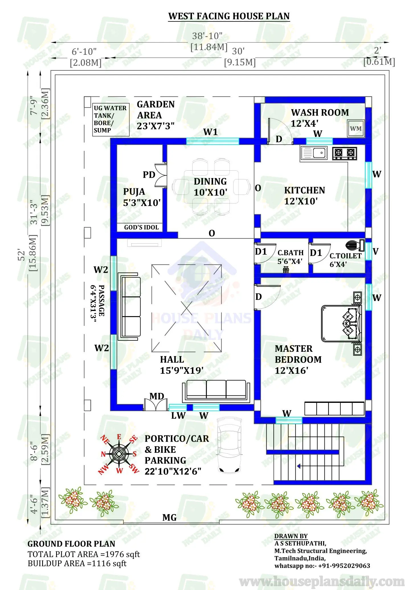 West Facing High Ceiling House Plan | Design of Two Floor House