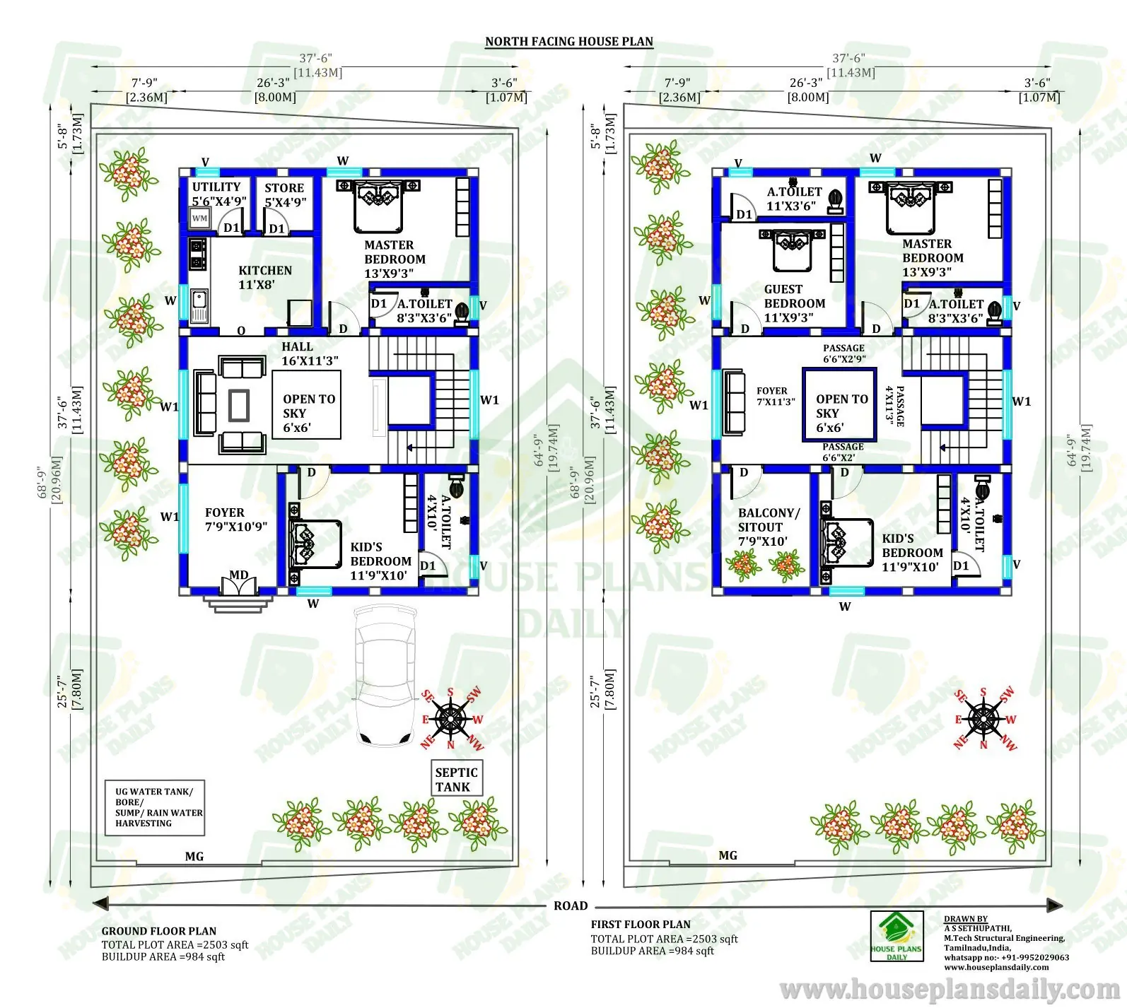 5 BHK House Design | Duplex House Plan | House Vastu North Facing