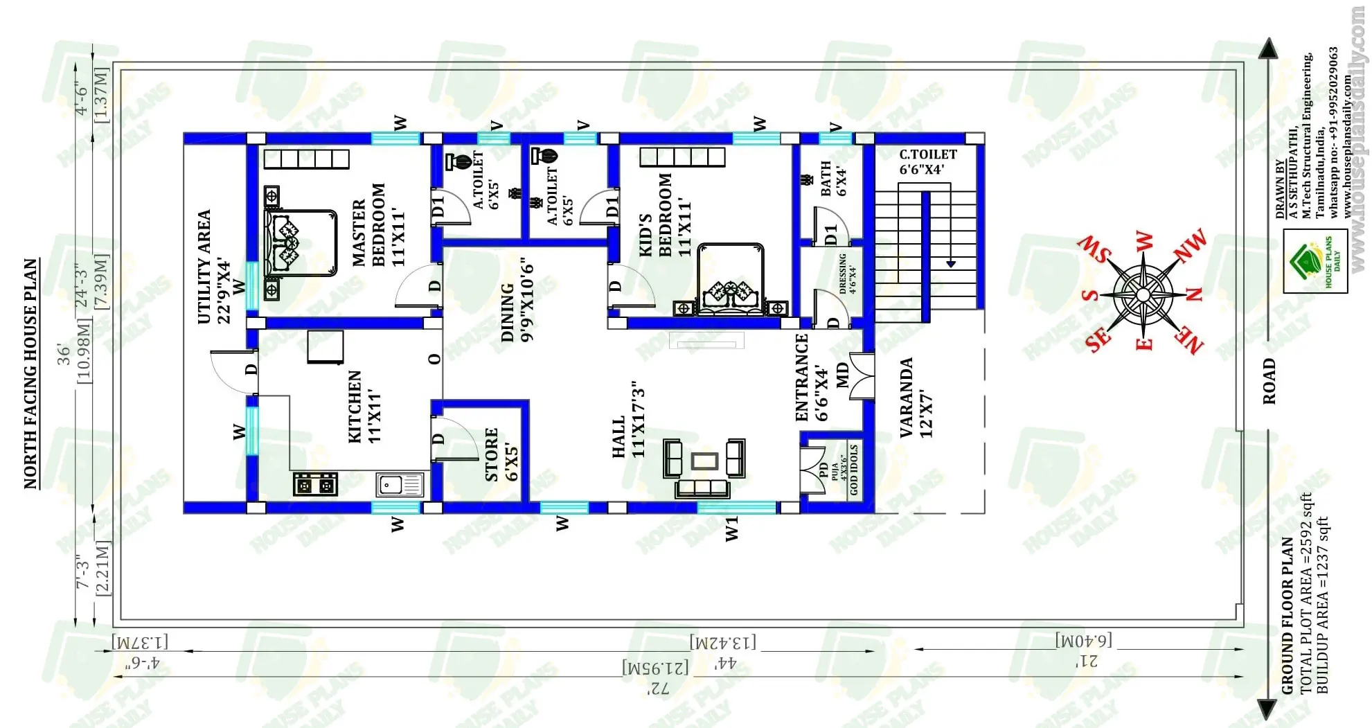 AFFORDABLE 2BHK HOUSE DESIGN | SINGLE STORY NORTH HOUSE PLAN