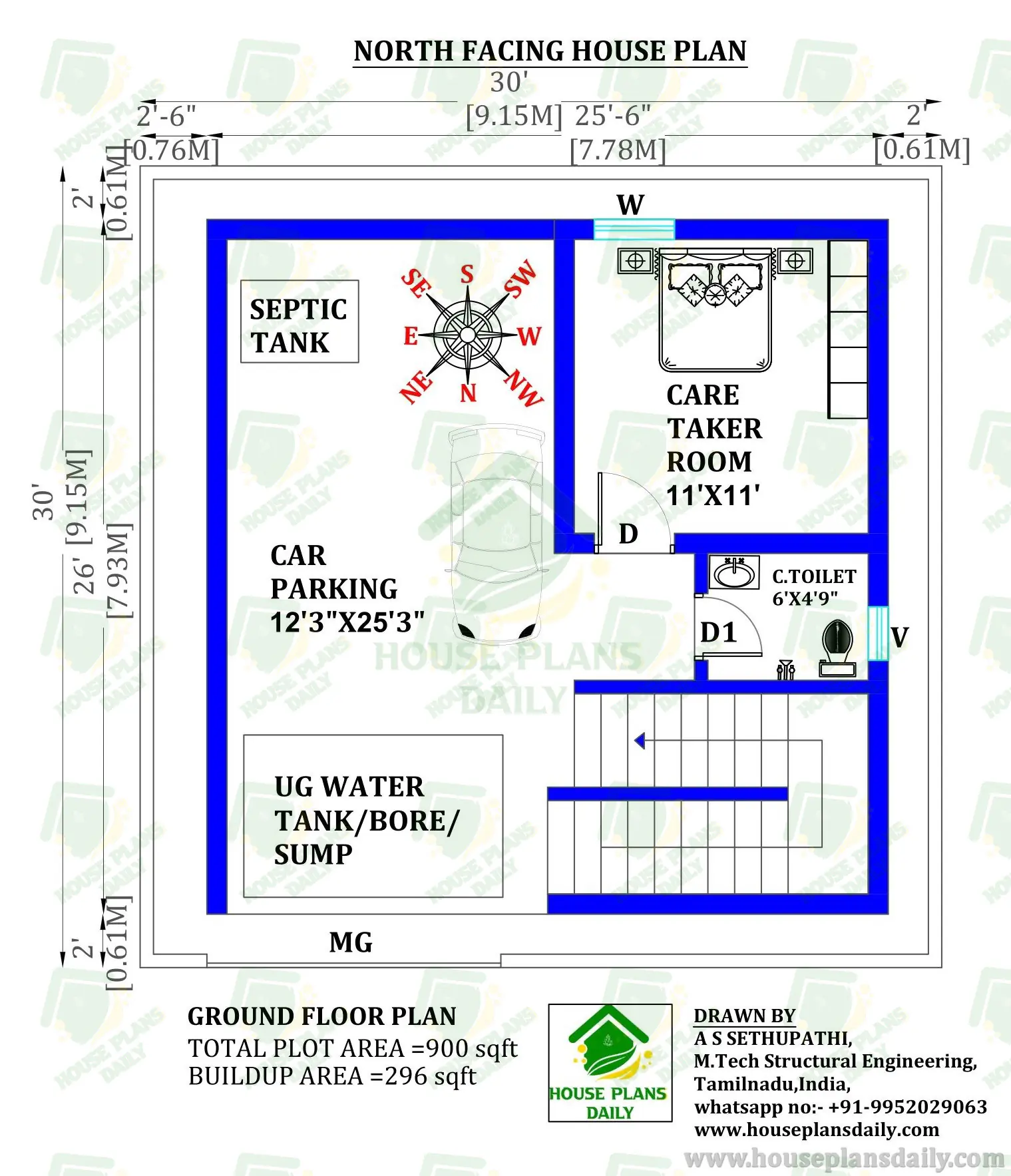 900 Sqft House Plan | 30 By 30 House Plan | 2bhk House Plan North Facing
