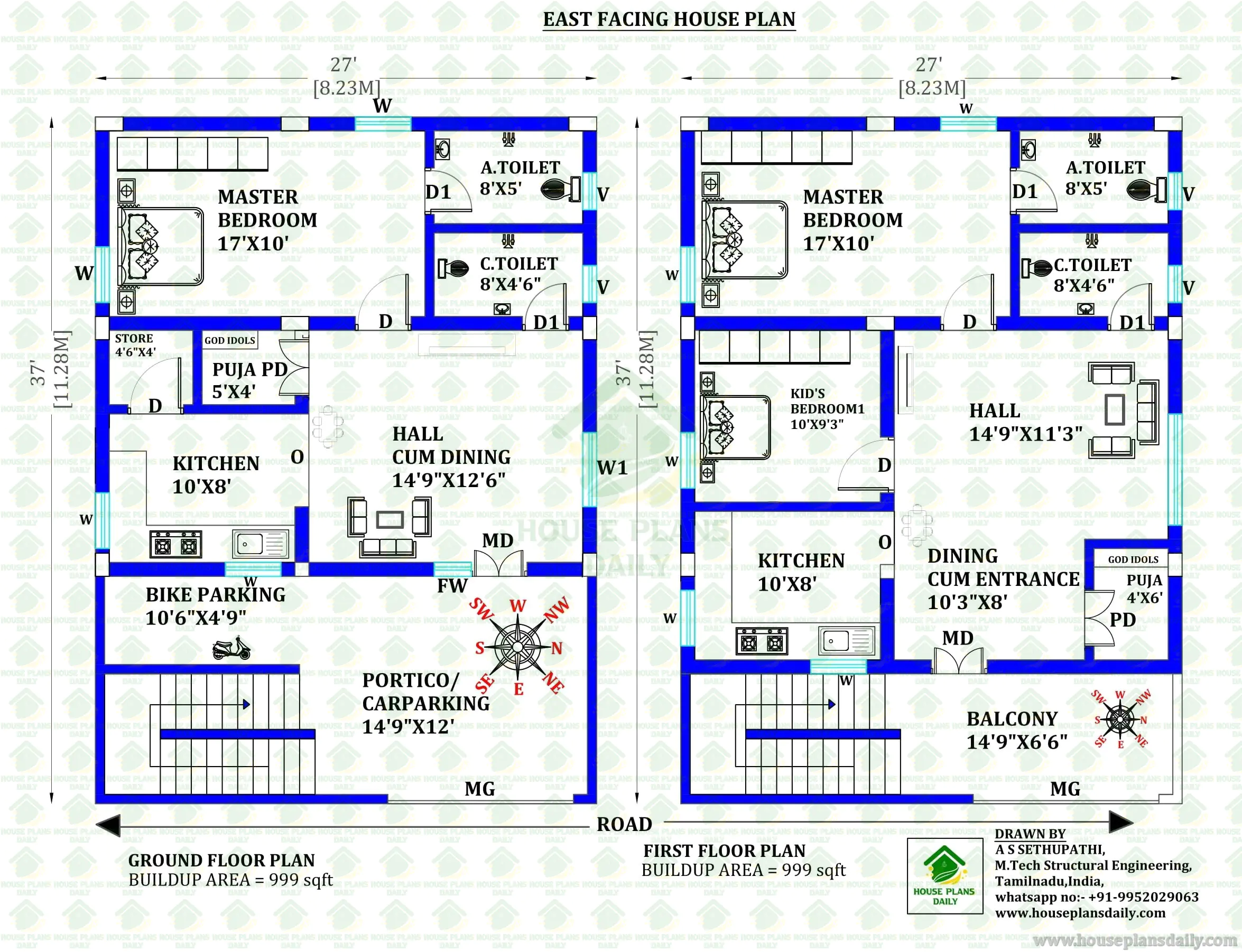999 Sqft East Facing Rental House Plan |House Plan Under 1000 Sqft