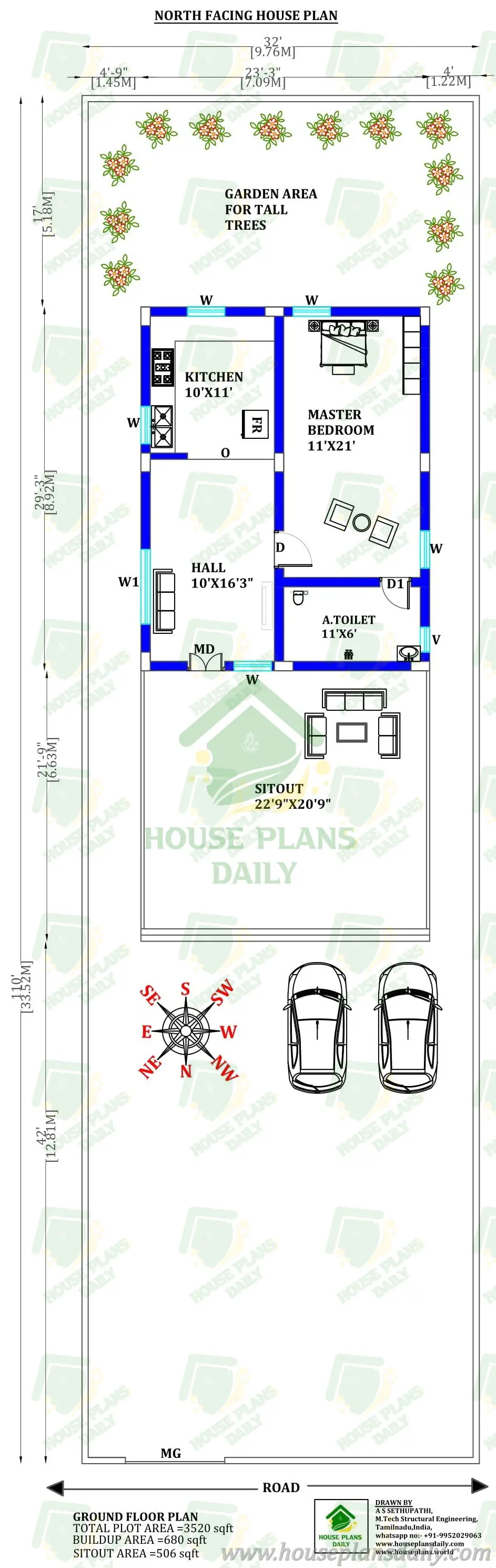 1 bhk north facing house plan | 700 sq ft house layout