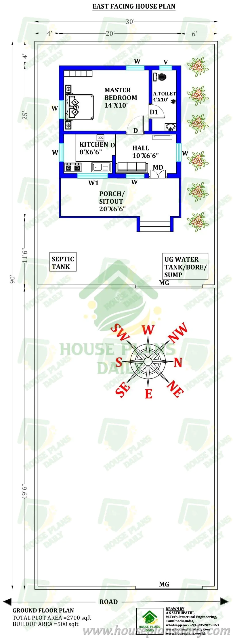 East Facing 500 Sqft 1BHK House Plan | Low Budget Indian Style Home Under 10 Lakh