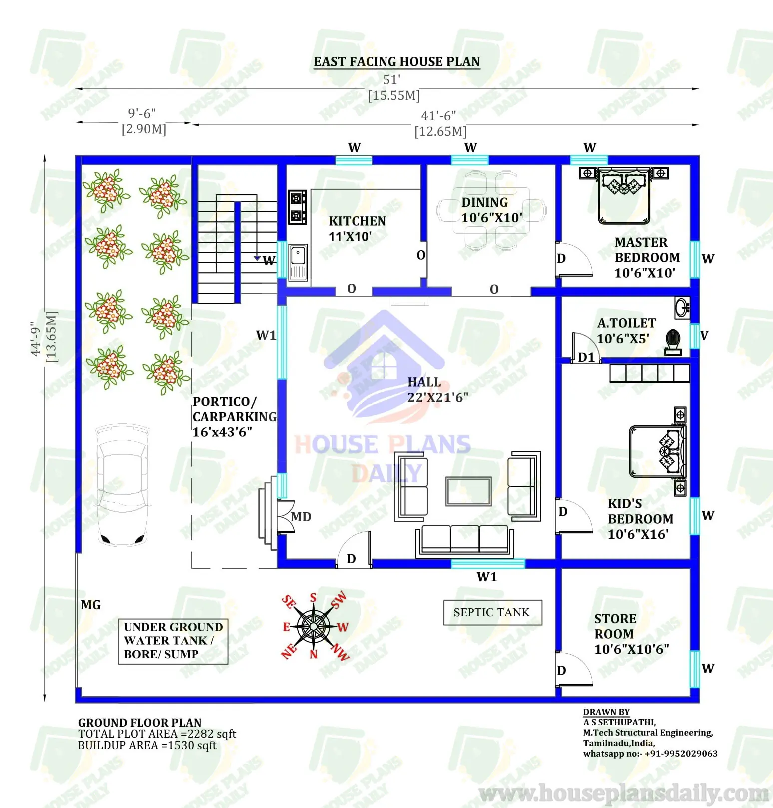 Single Story House Plan | 2bhk East Facing House Plan | 2 Room House