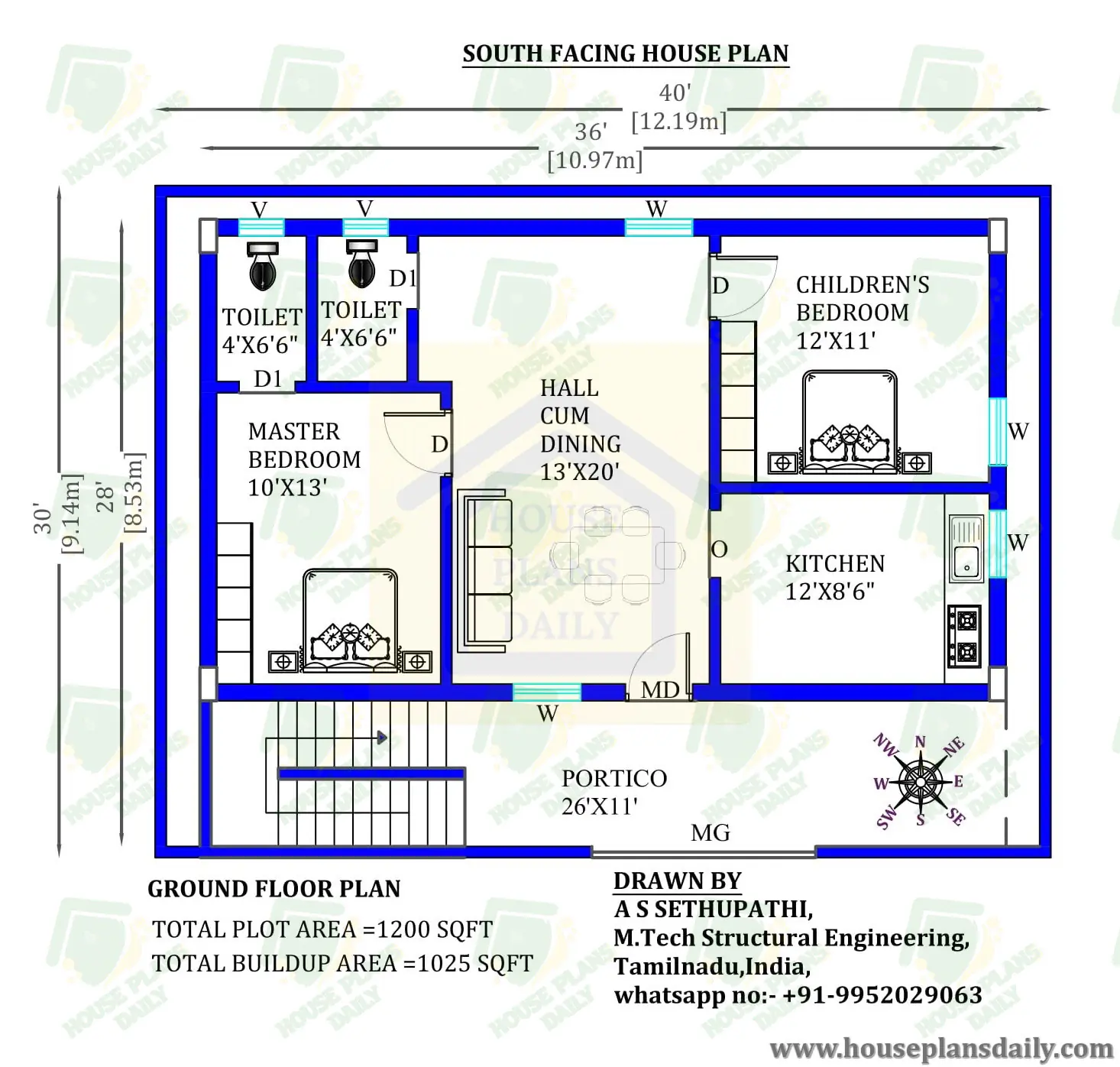 Best 40x30 house plans | 40x30 Free south House Plans | 40x30 floor plan
