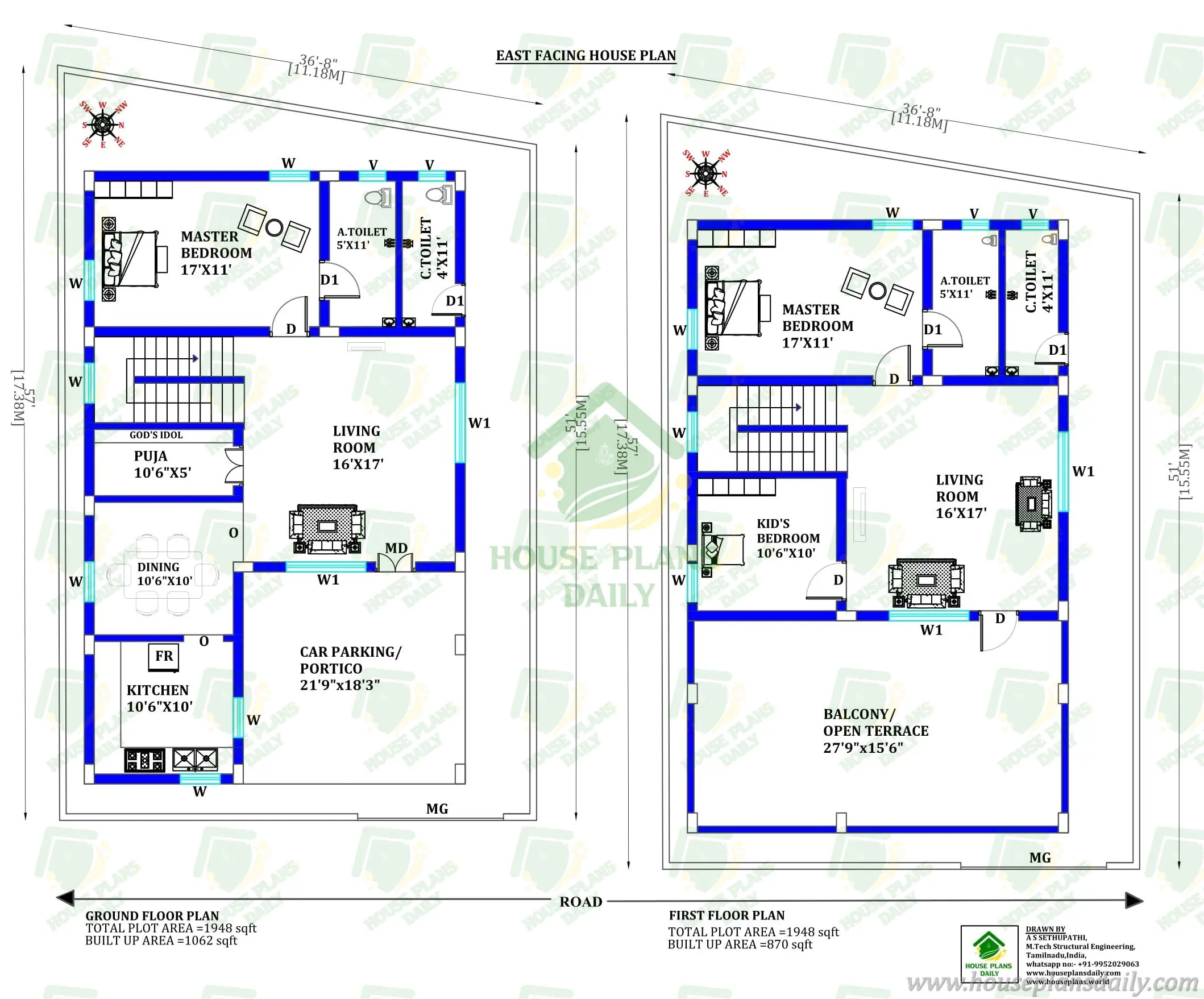 East Facing Duplex House Plan | Double Floor Home Plan