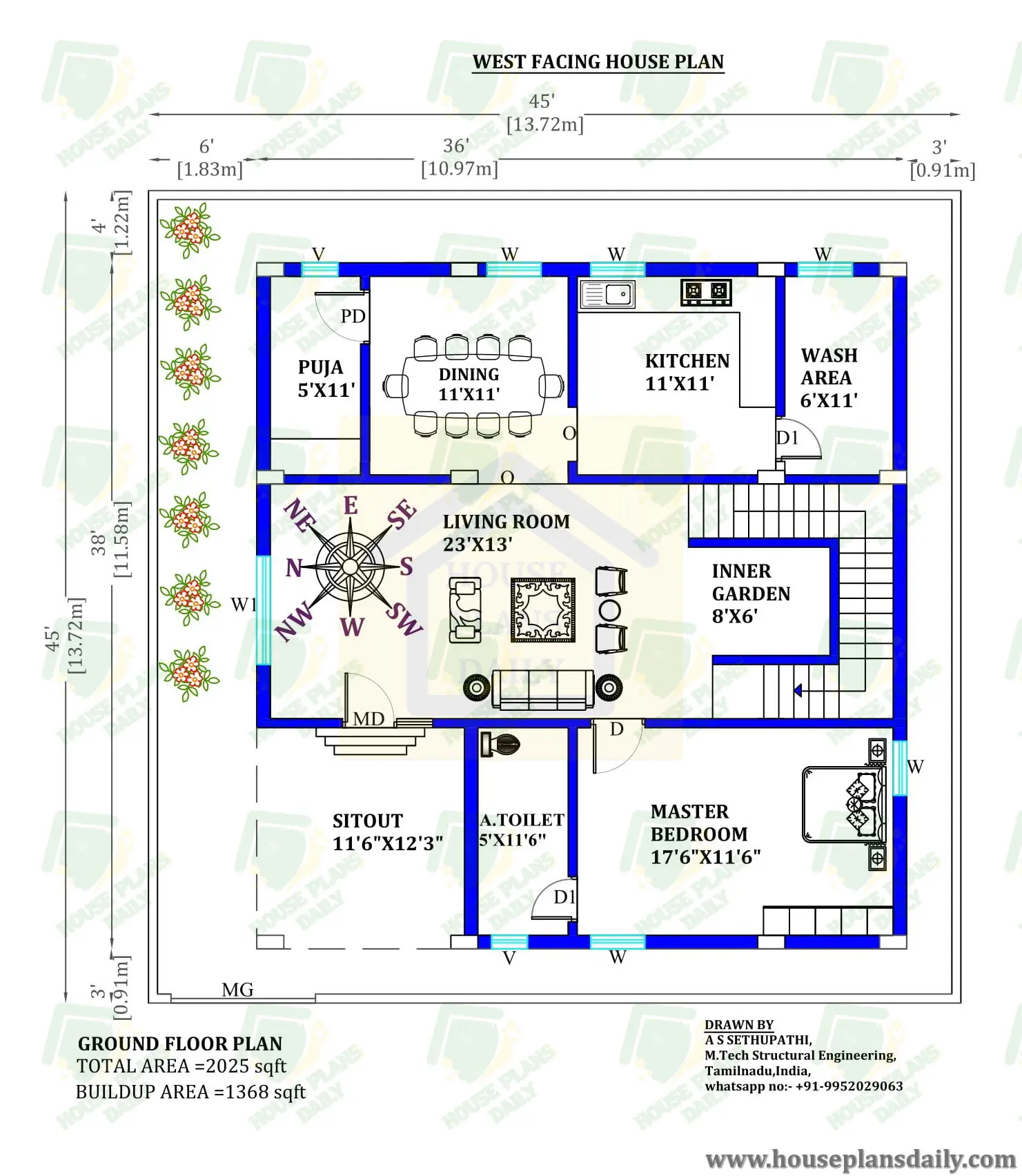 West Facing Home | 3BHK Duplex House | Duplex Floor Plan