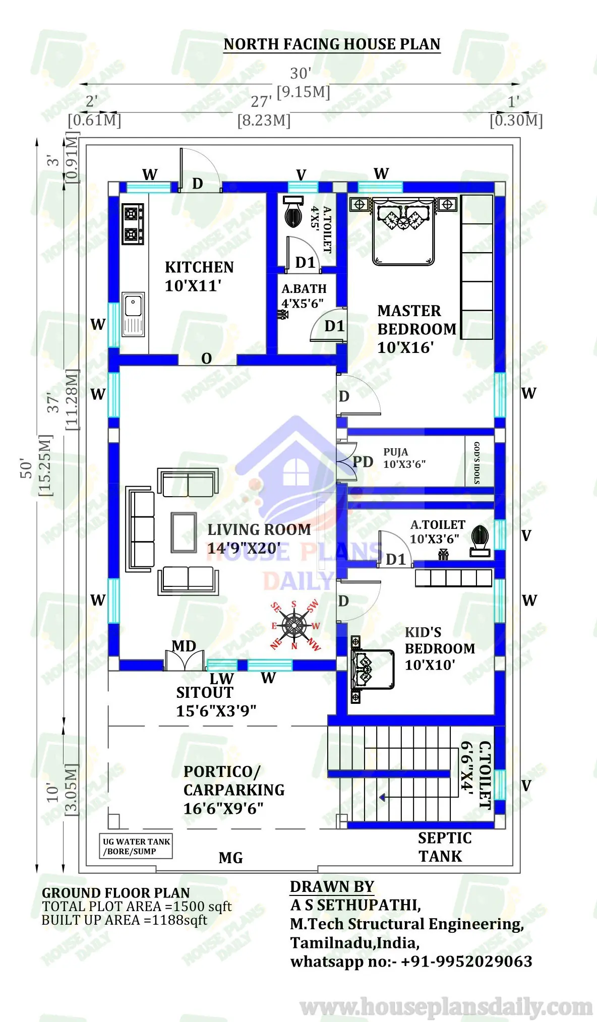 North Facing House Design As Per Vastu | 30x50 Design for the House
