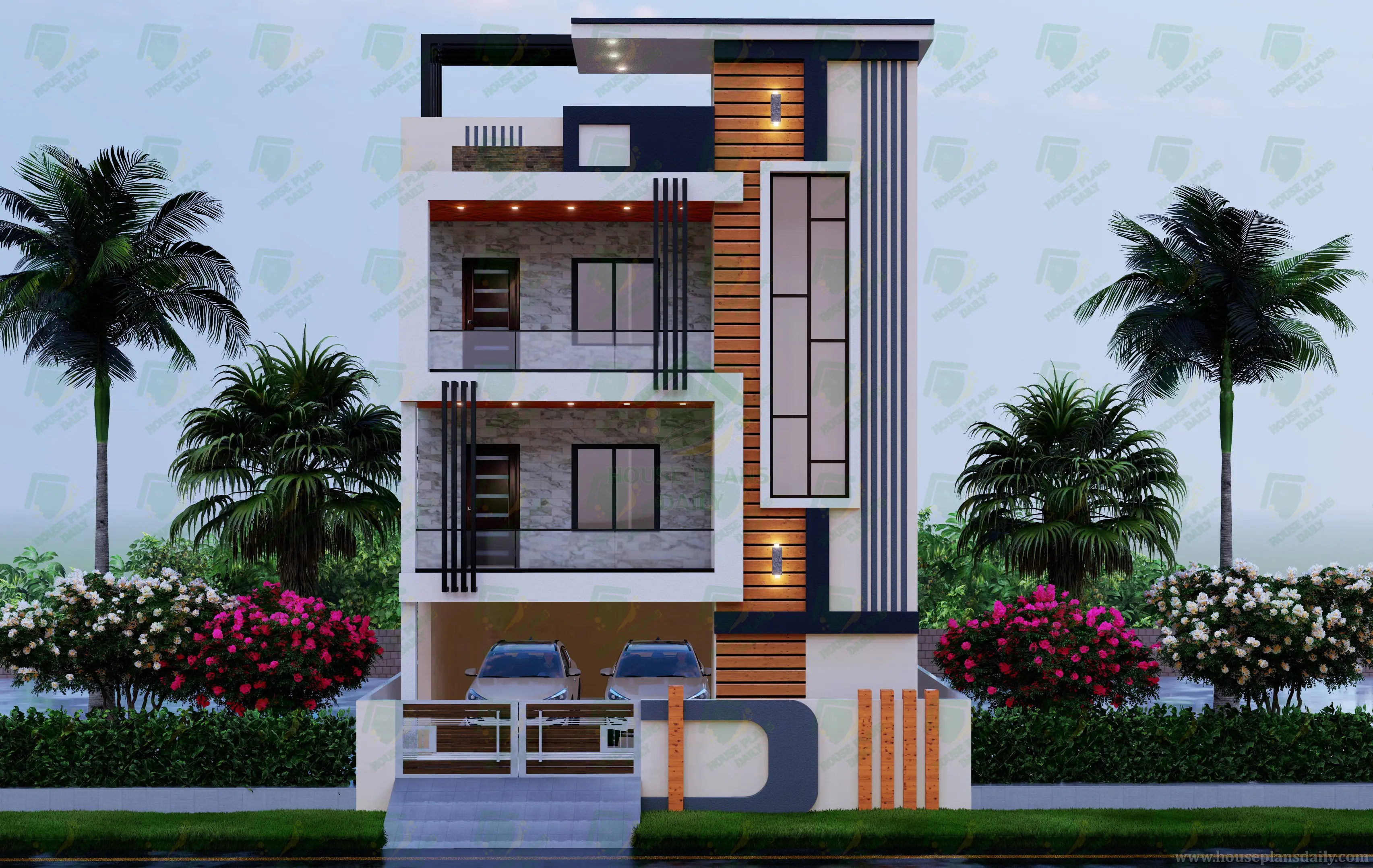 North Facing House Plan with Car Parking | Elevation Design