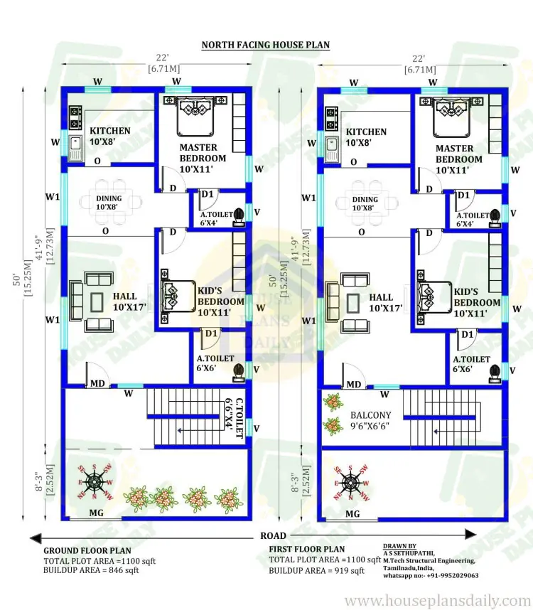 Top 50 G+1 House Plans Designed According to Vastu Shastra