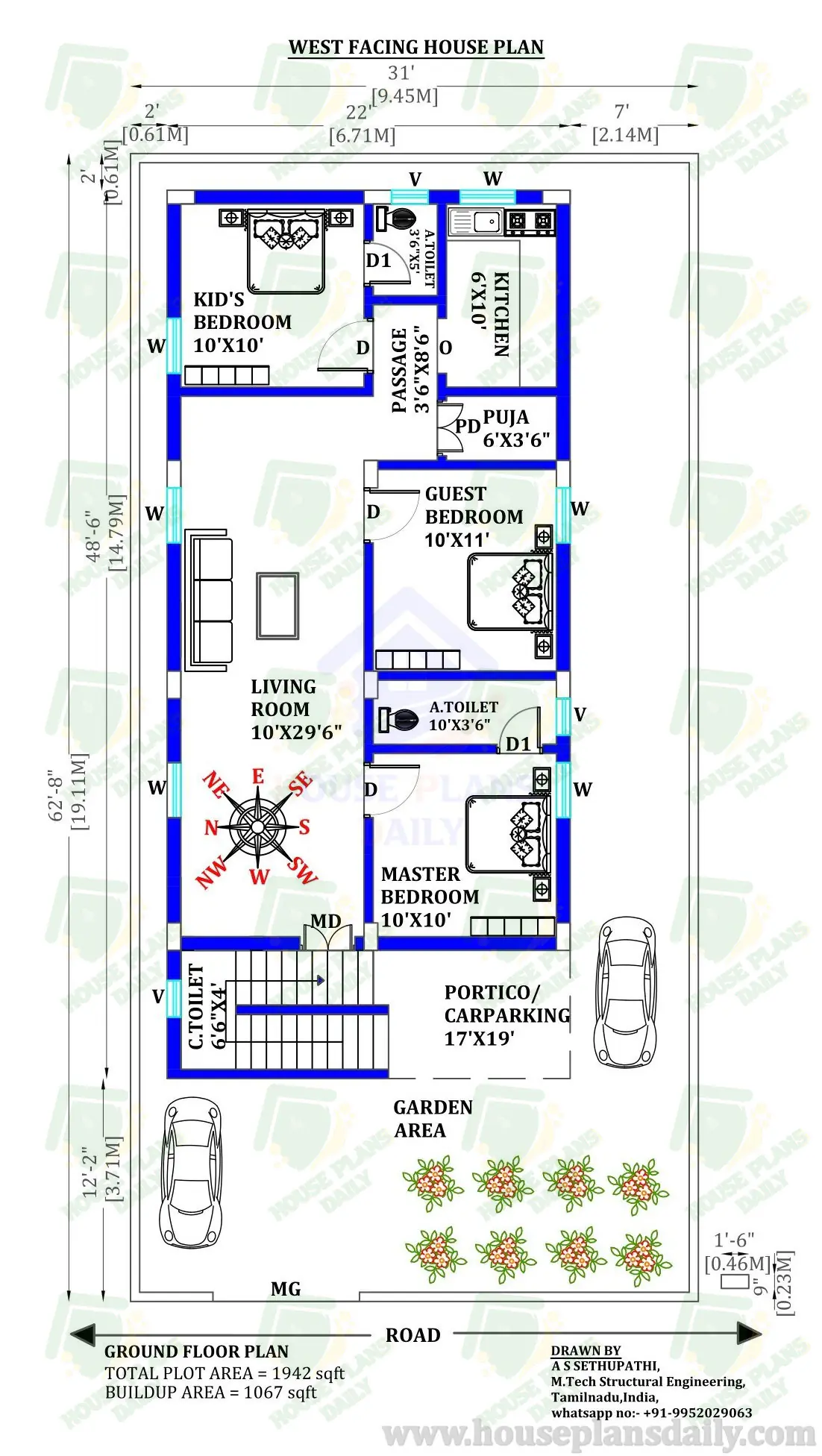 3BHK Single Storey House Design Ideas | House Planning 3 Bedroom